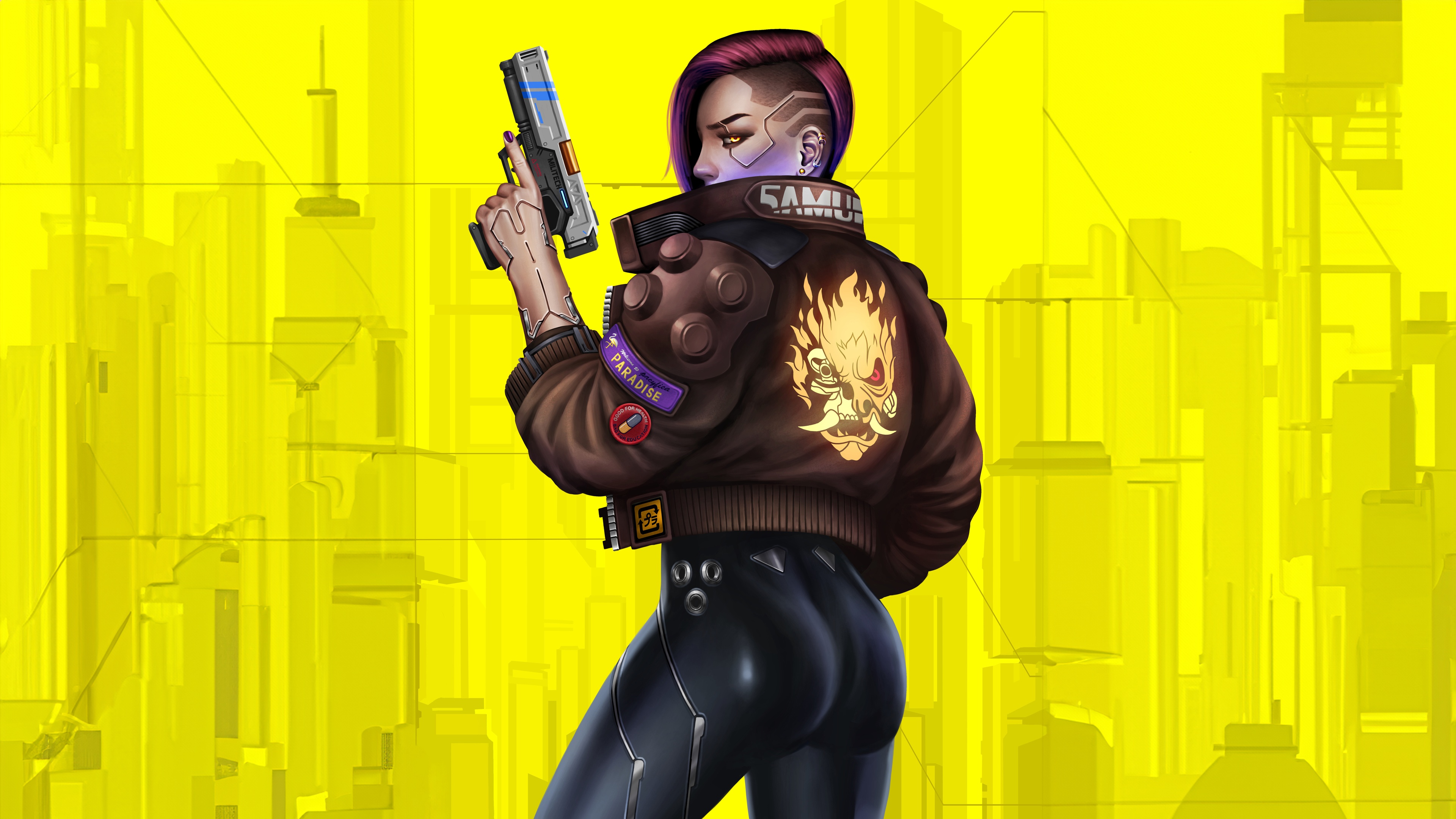 Cyberpunk 2077: Samurai Jacket Woman with Gun HD Wallpaper