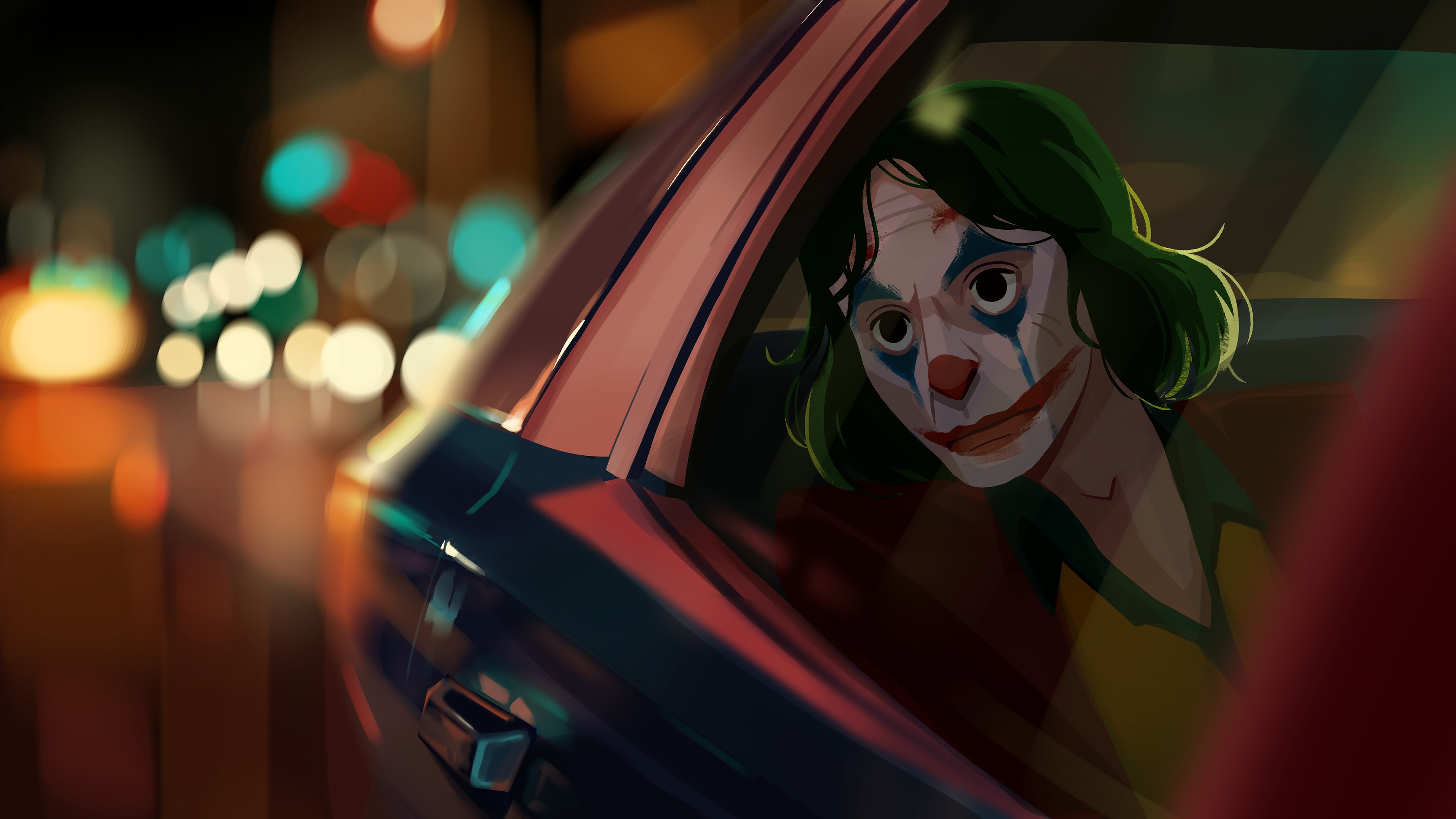 Joker in a car at night HD Wallpaper