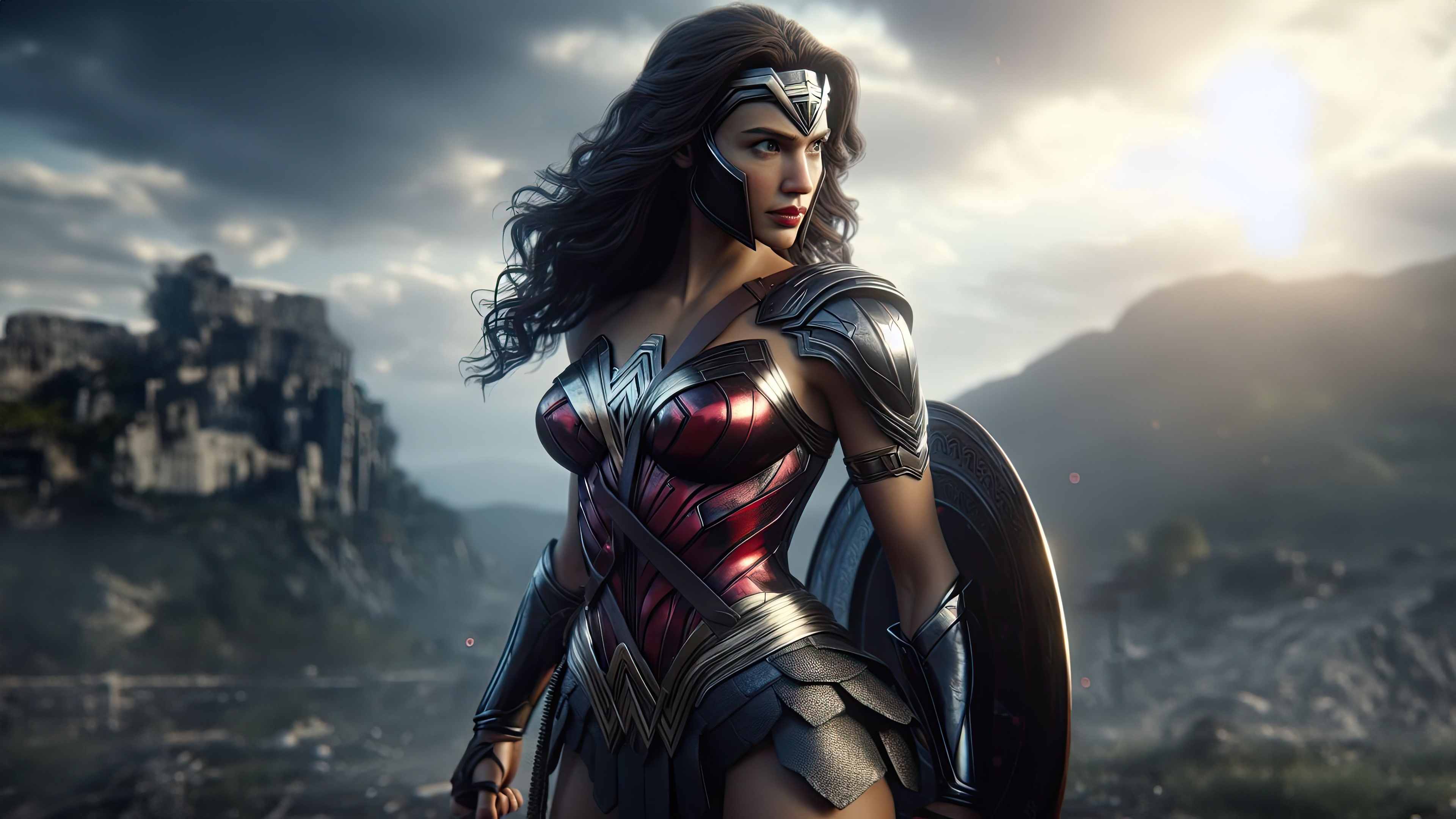Wonder Woman in a mountainous landscape HD Wallpaper
