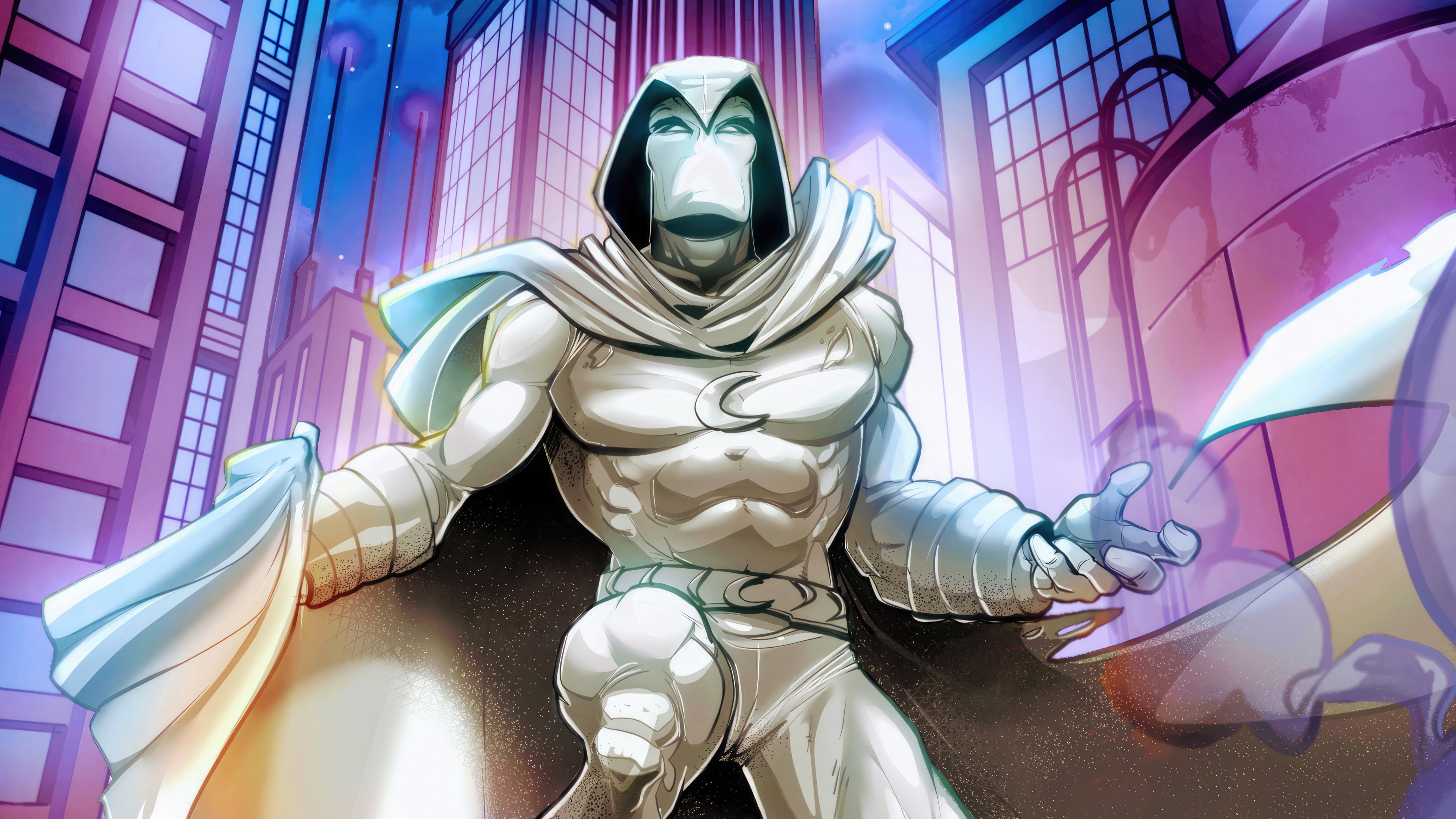 Moon Knight standing in a city at night HD Wallpaper