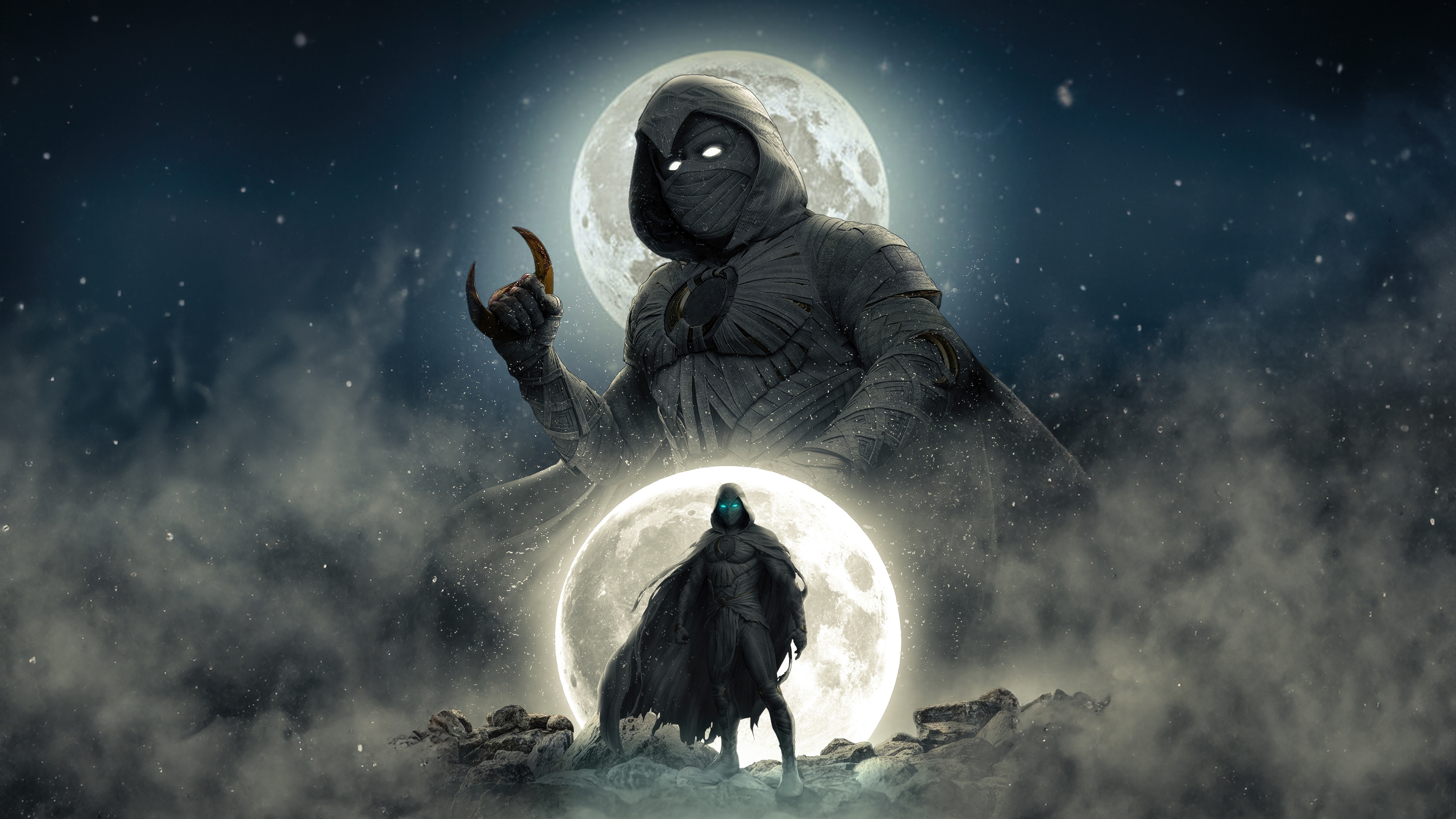 Moon Knight in front of a large moon HD Wallpaper