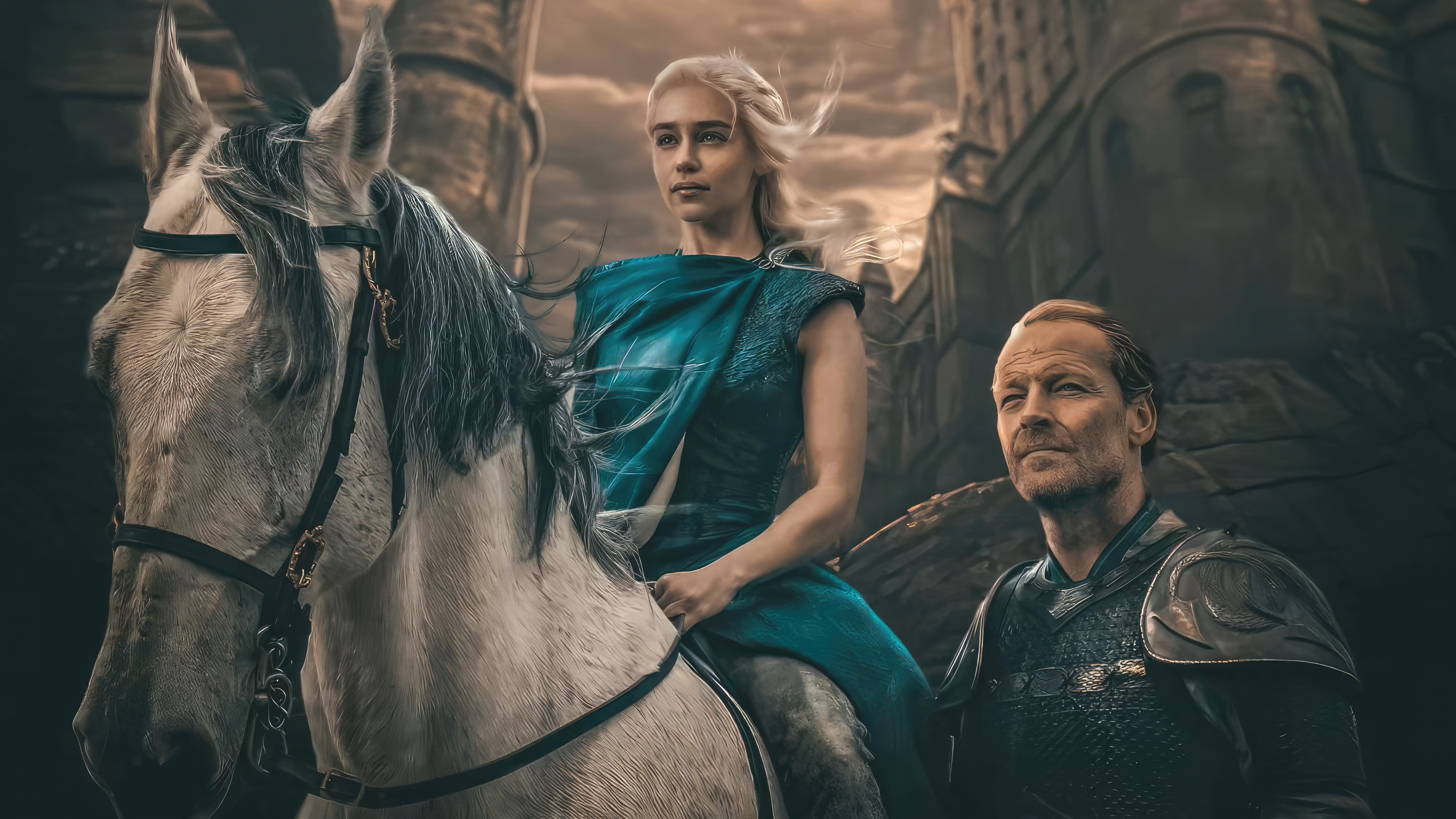Daenerys Targaryen and Jorah Mormont on horseback HD Wallpaper