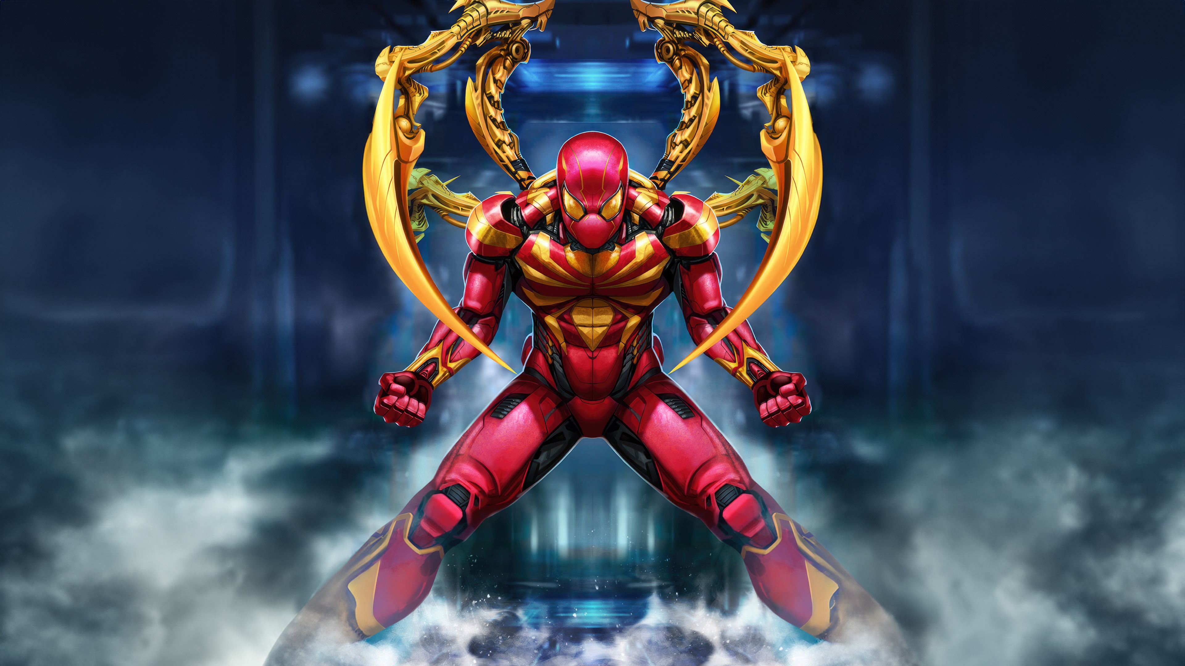 Iron Titanium Spider-Man with mechanical arms HD Wallpaper
