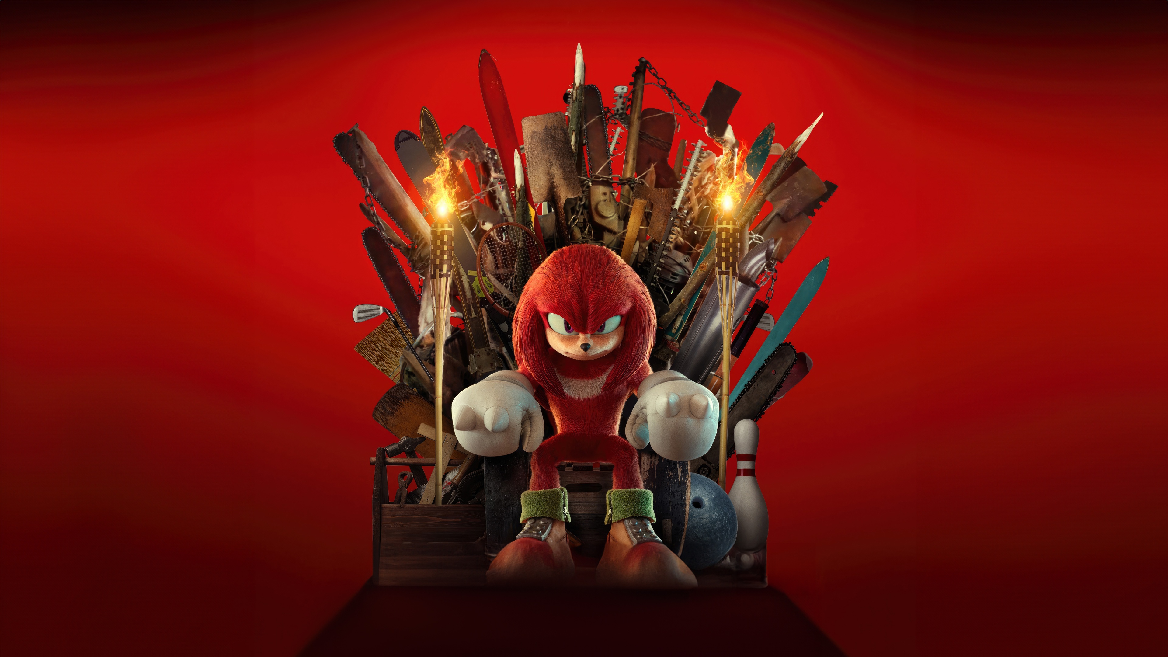 Knuckles sits on a throne of weapons HD Wallpaper