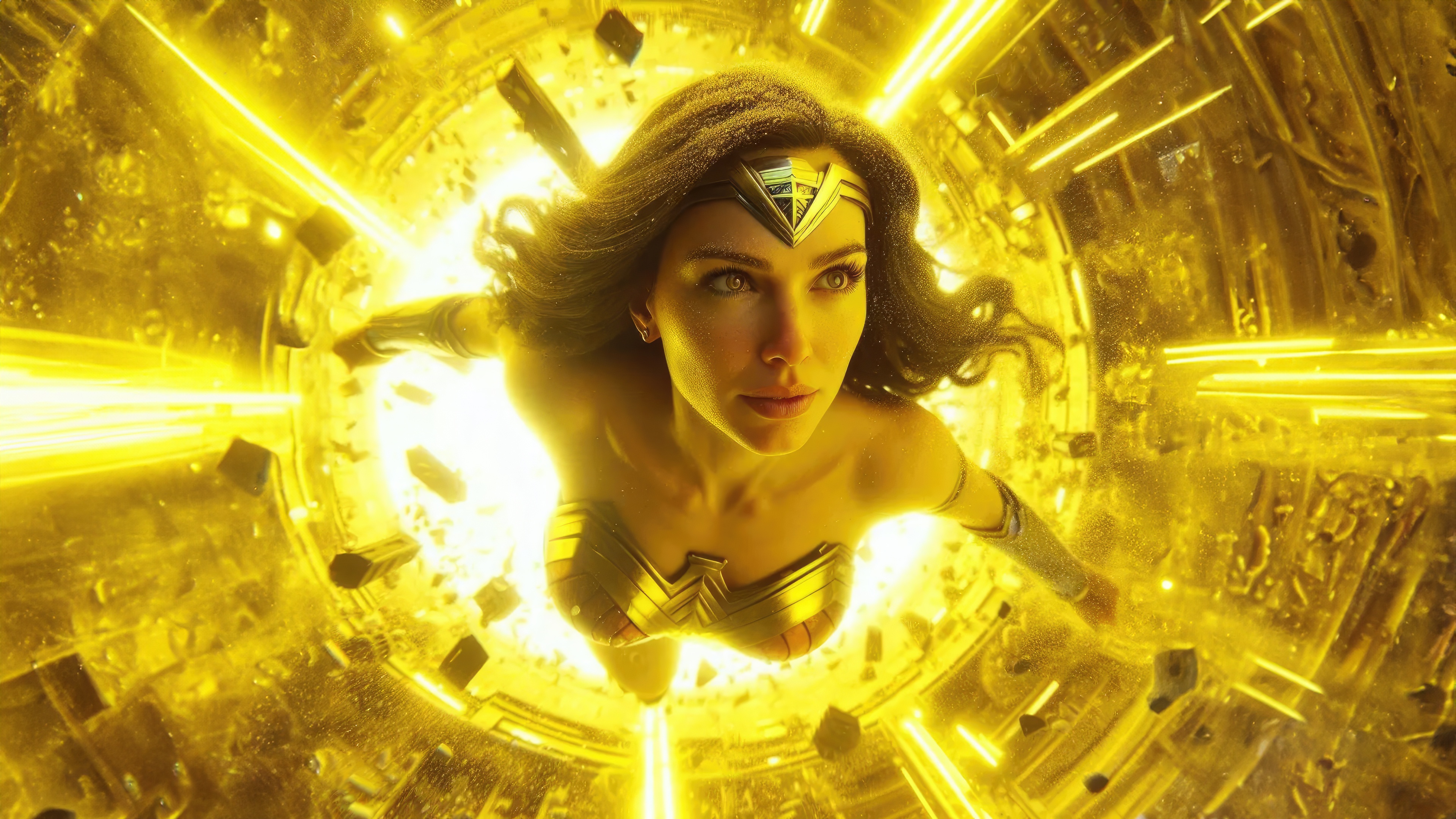 Wonder Woman in a Yellow Energy Tunnel HD Wallpaper