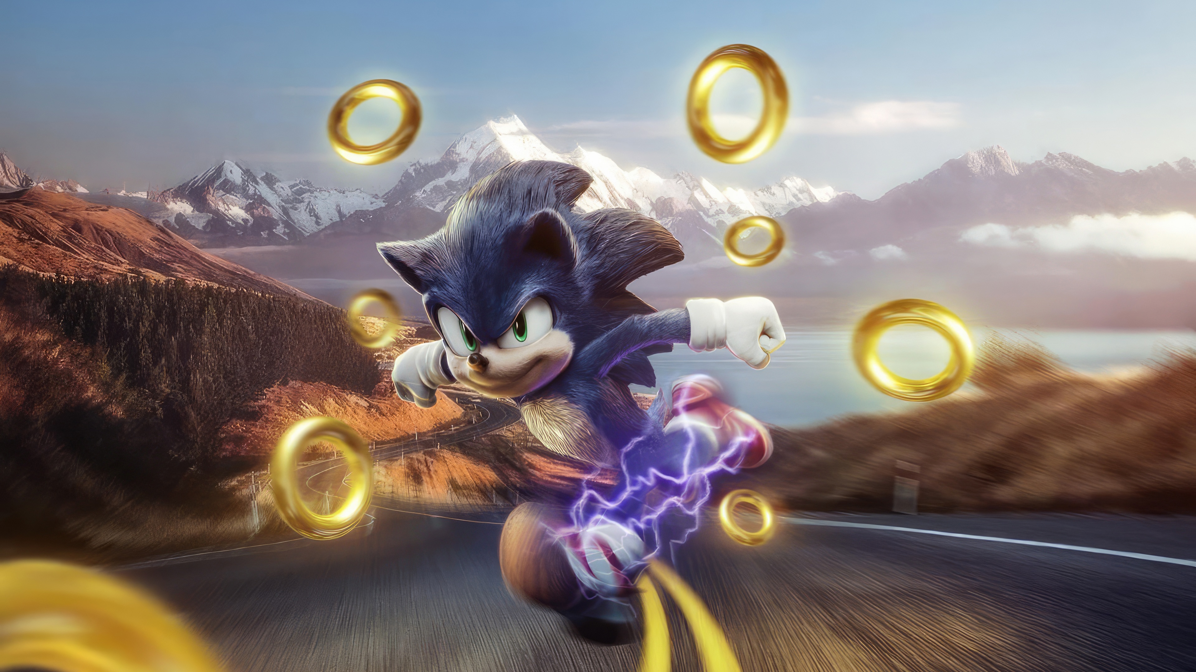 Sonic The Hedgehog running with golden rings HD Wallpaper