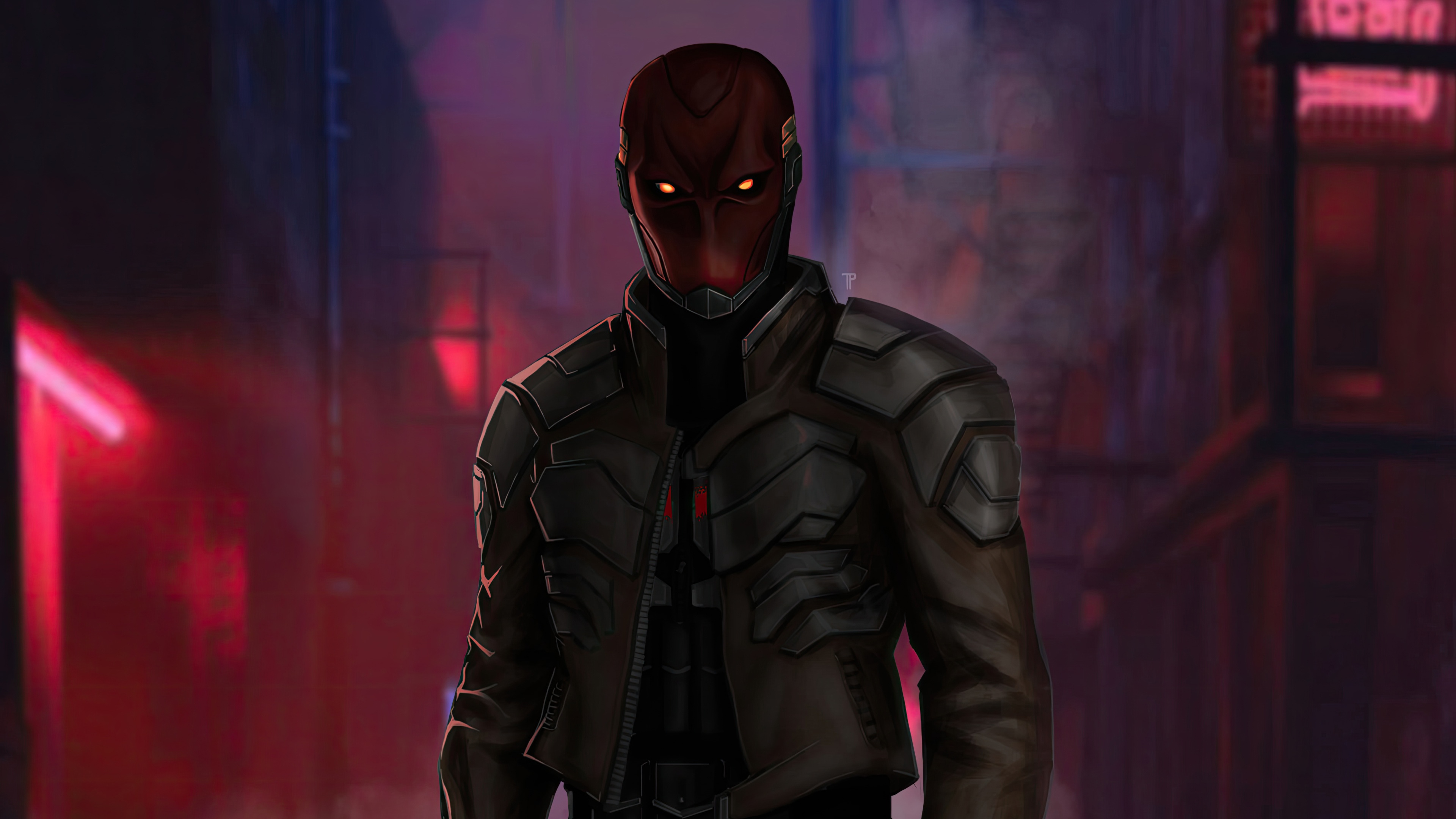 Red Hood in a Cyberpunk City HD Wallpaper
