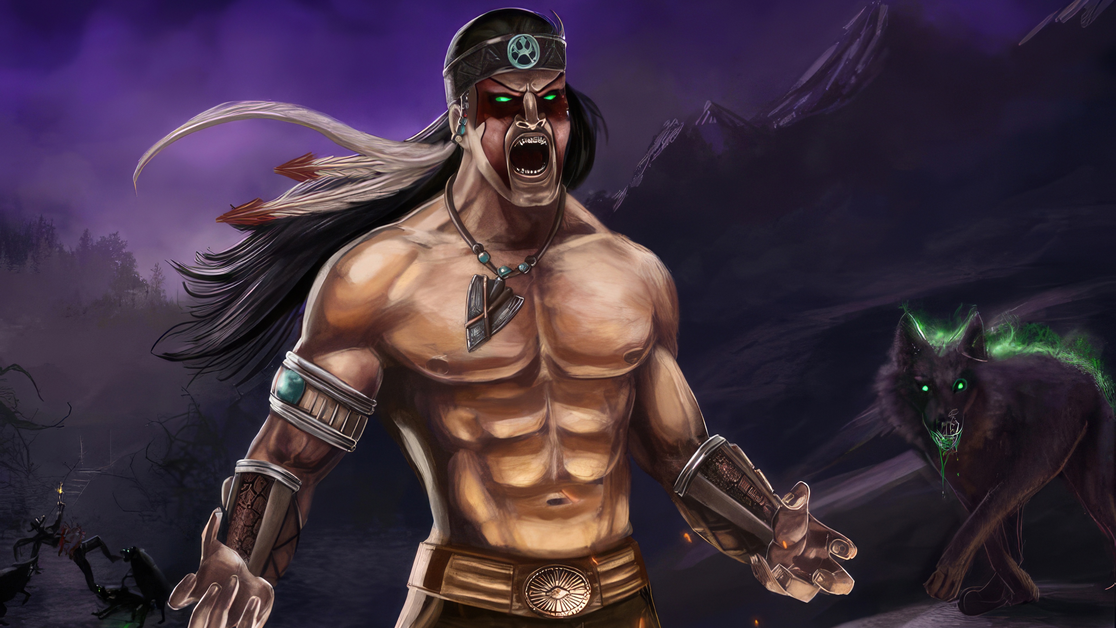 Mortal Kombat Nightwolf with a spirit wolf HD Wallpaper