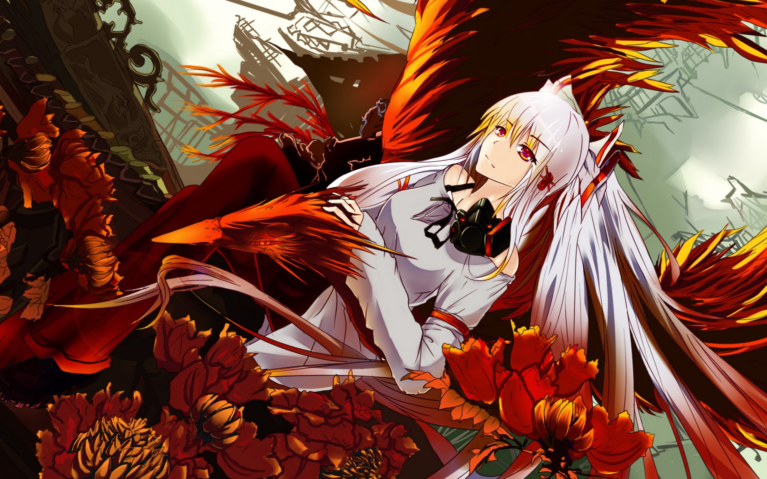 Fujiwara no Mokou from Touhou with Phoenix Wings HD Wallpaper
