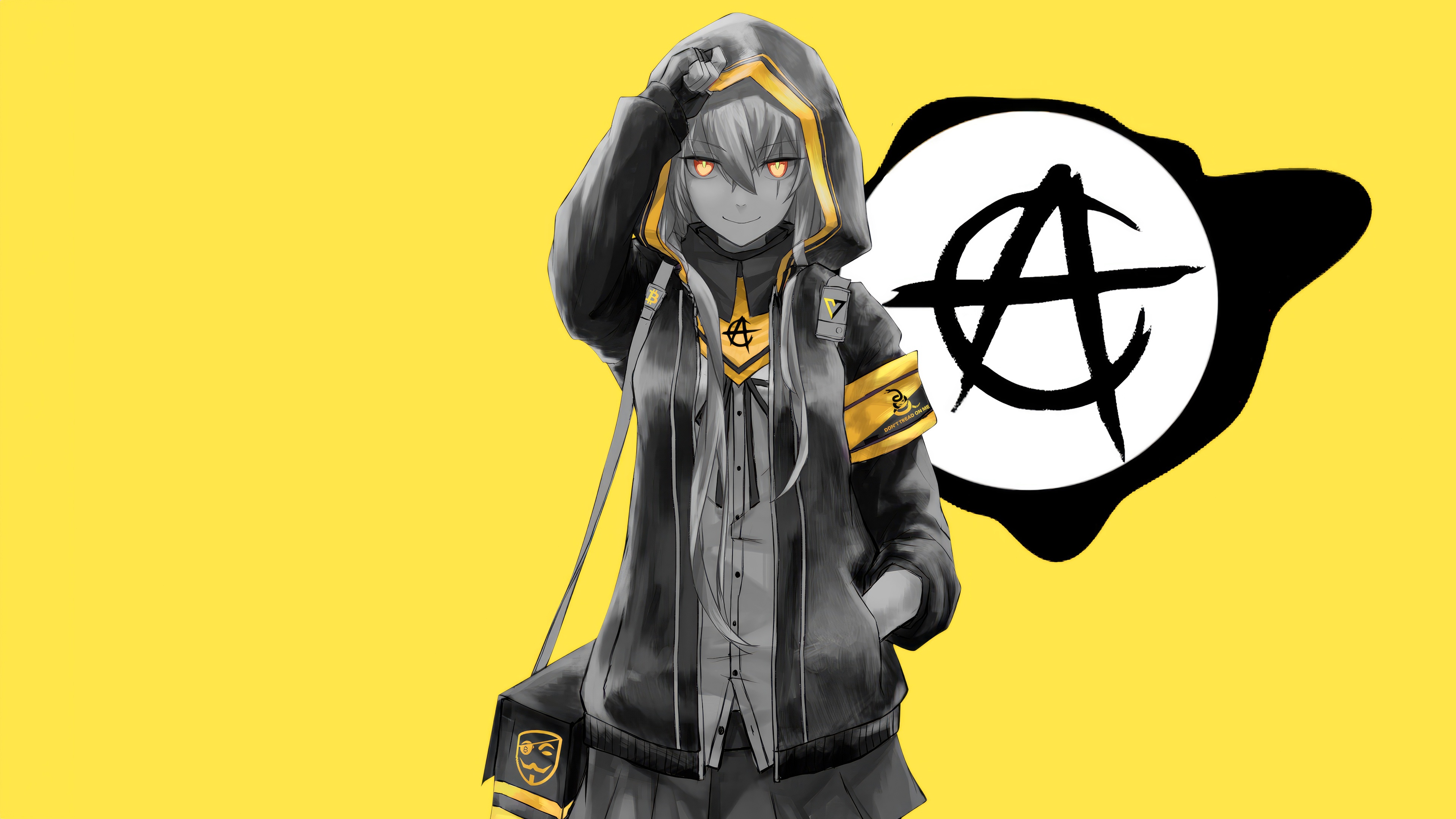 Anime Girl with Anarchy Symbol HD Wallpaper