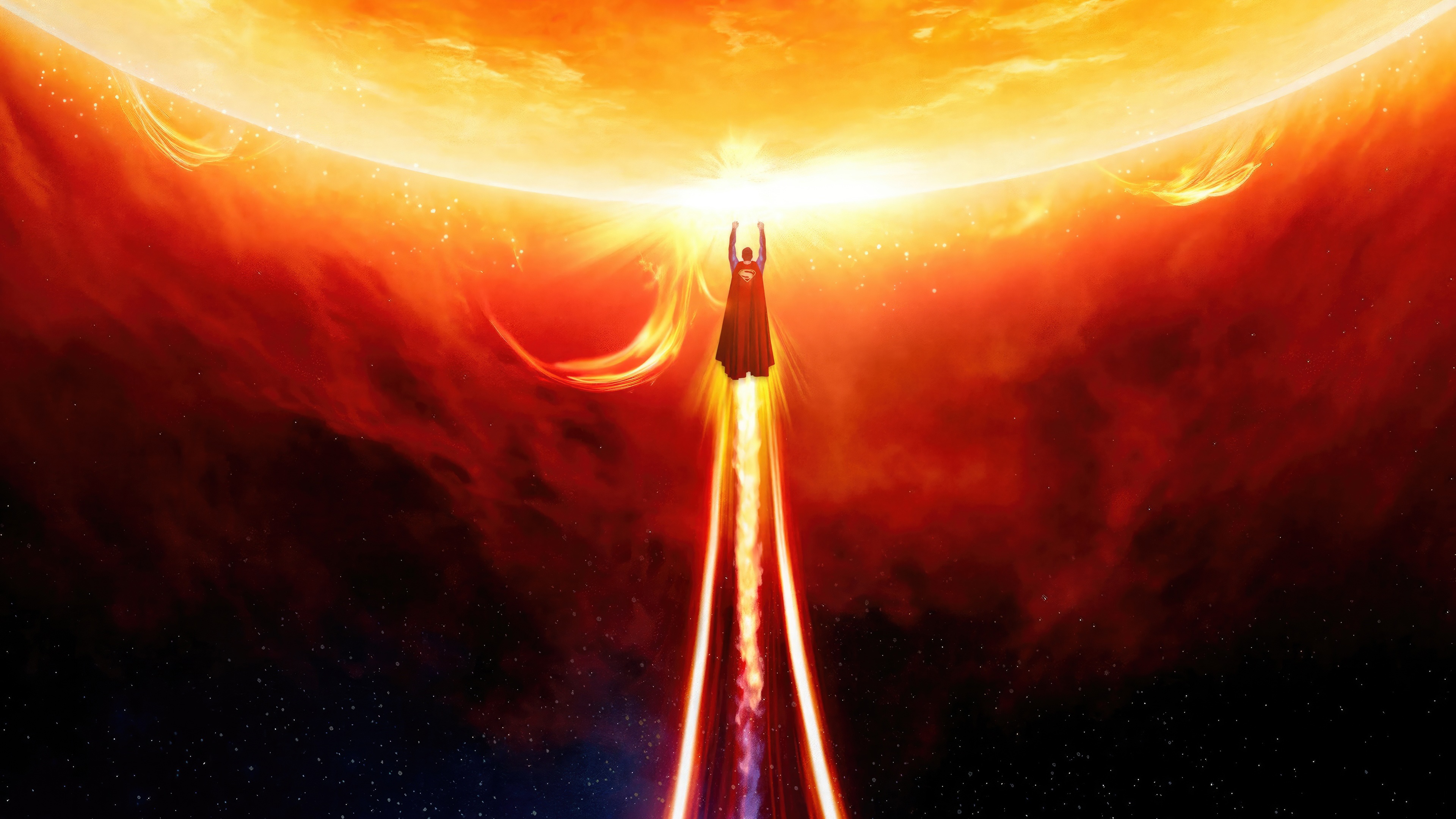 Superman flying towards the sun HD Wallpaper