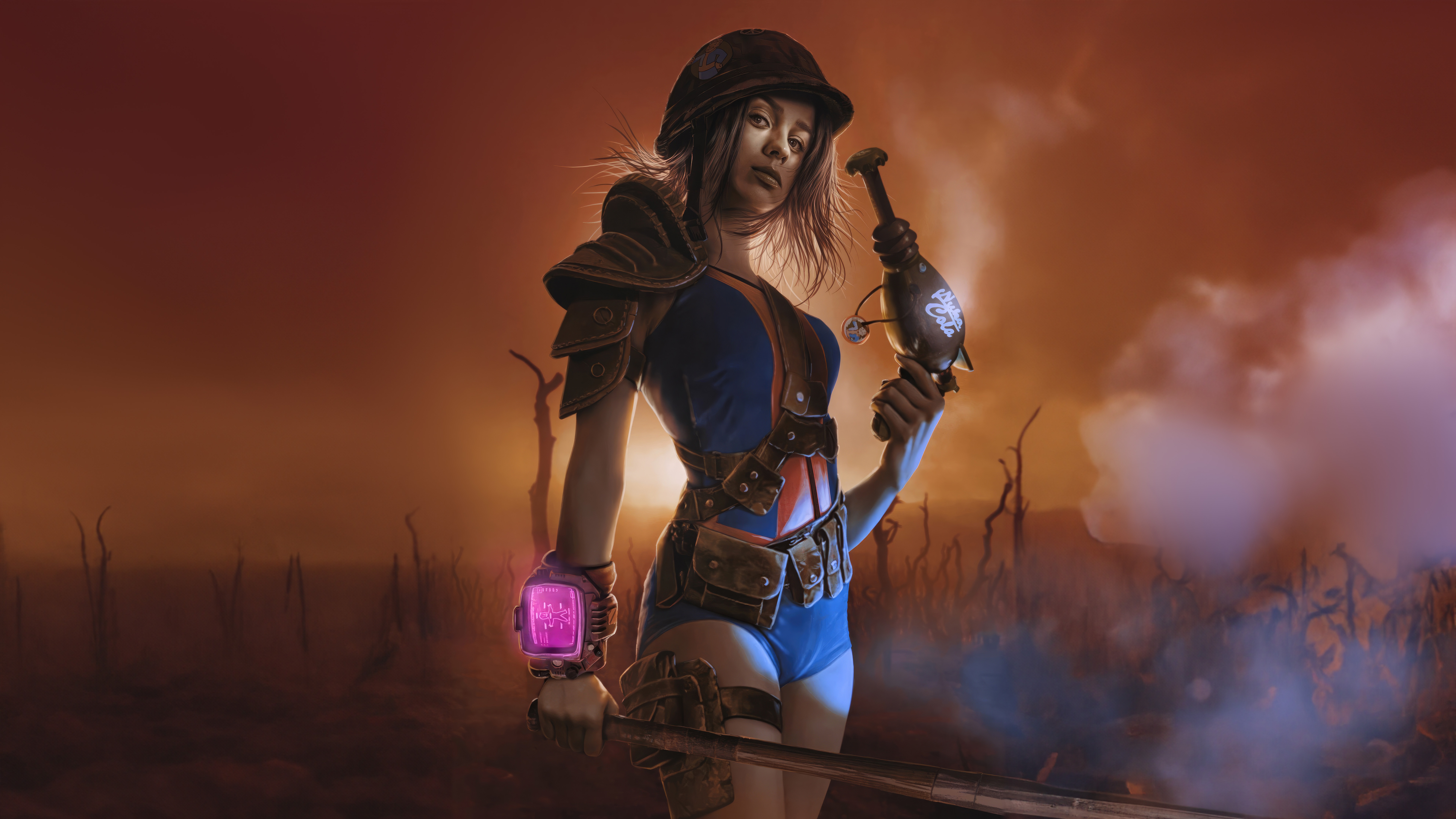 Fallout Vault Girl with Pip-Boy and Ray Gun HD Wallpaper