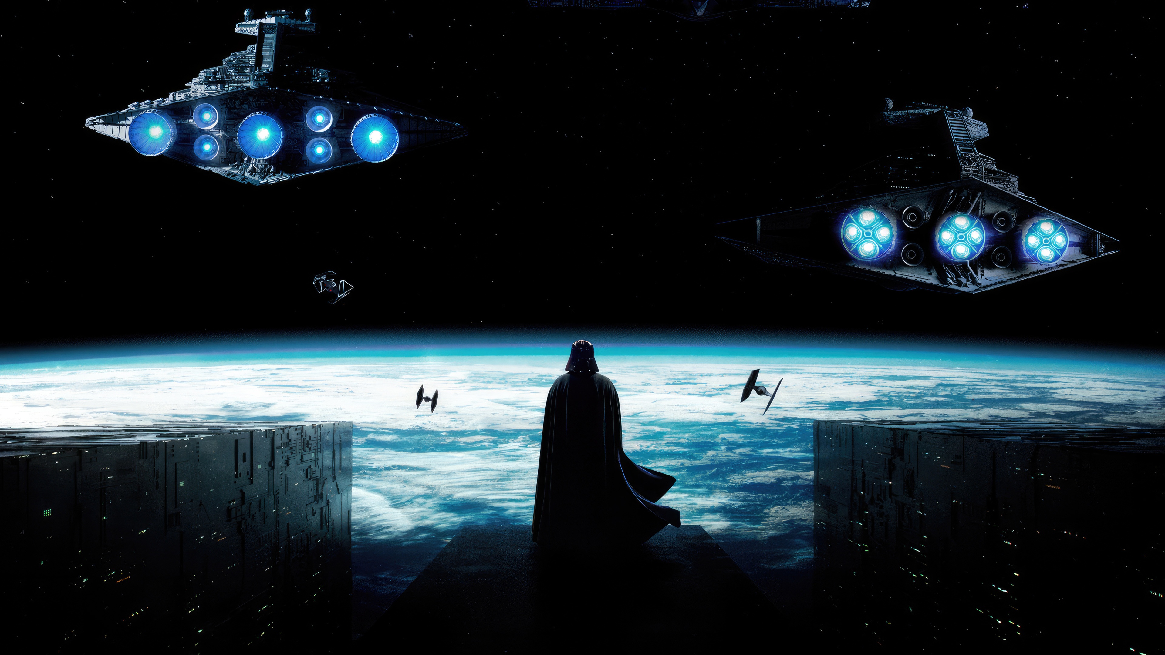 Darth Vader and Star Destroyers over Earth HD Wallpaper