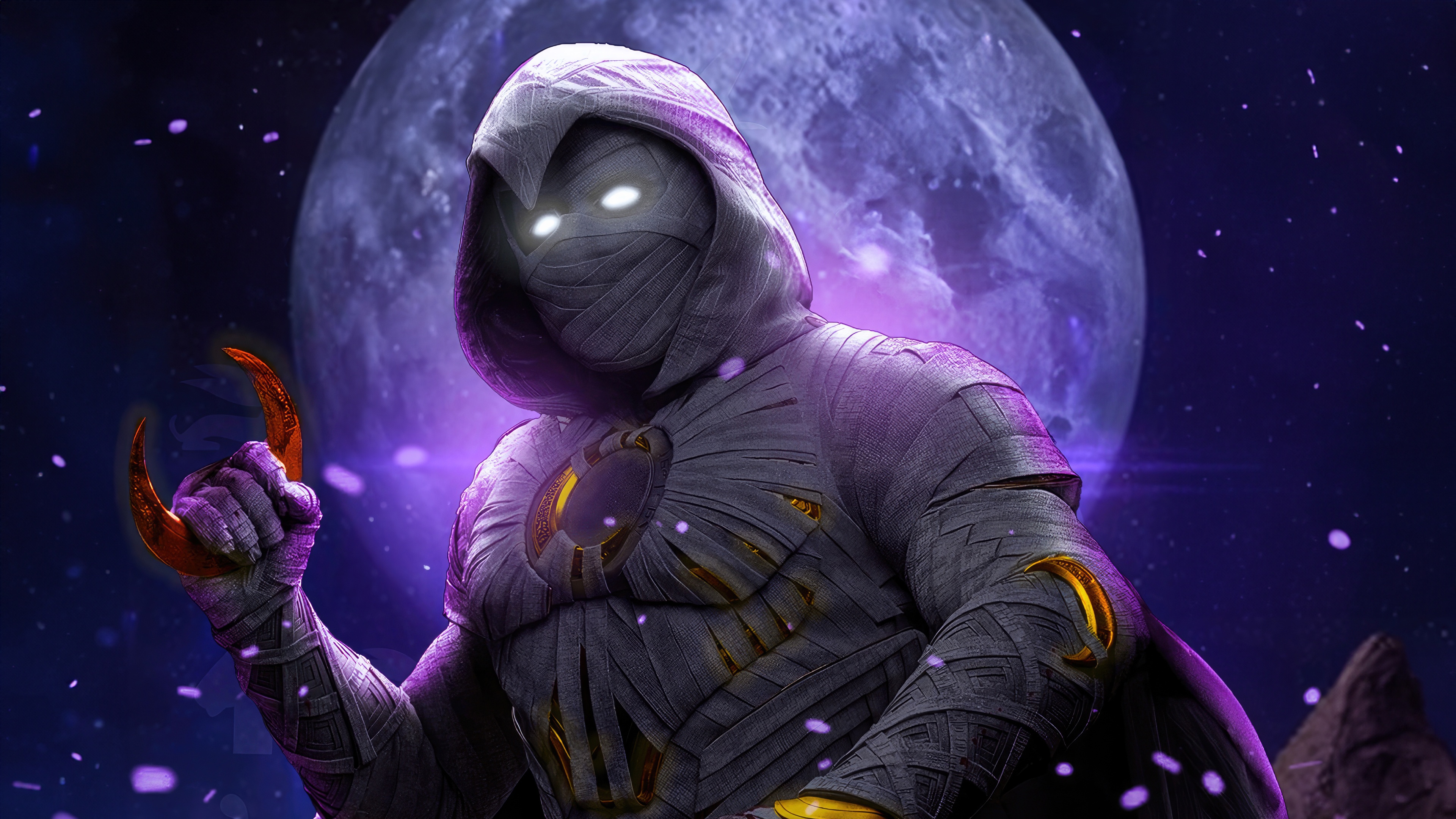 Moon Knight with Crescent Darts and Moon Background HD Wallpaper