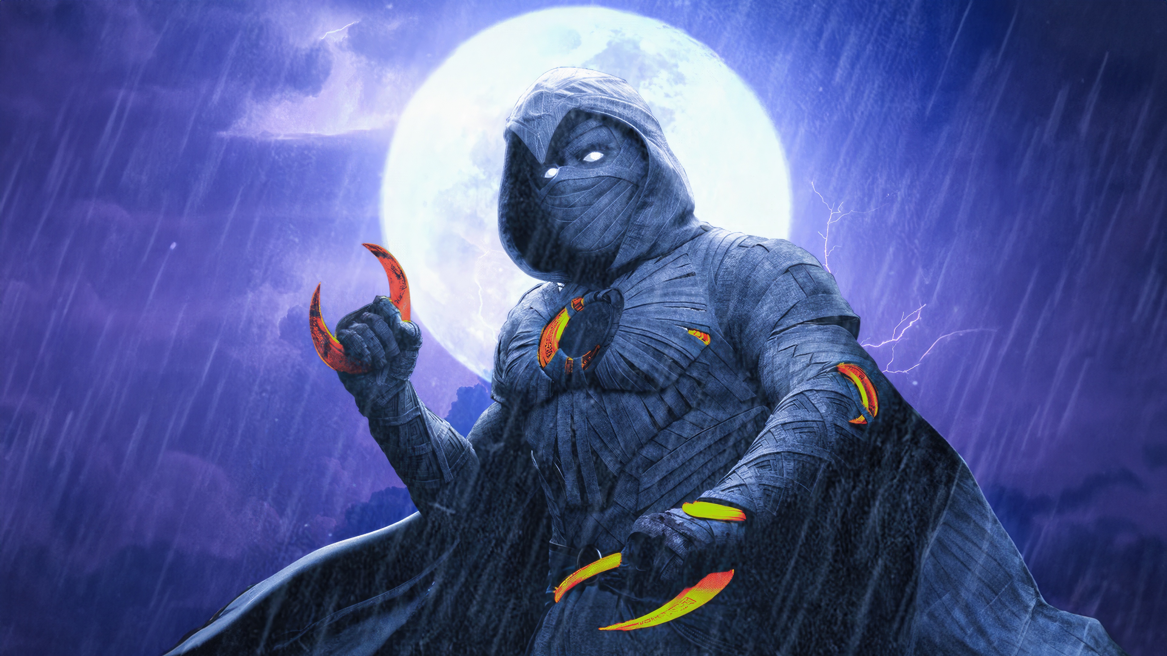 Moon Knight in the Rain with a Full Moon HD Wallpaper
