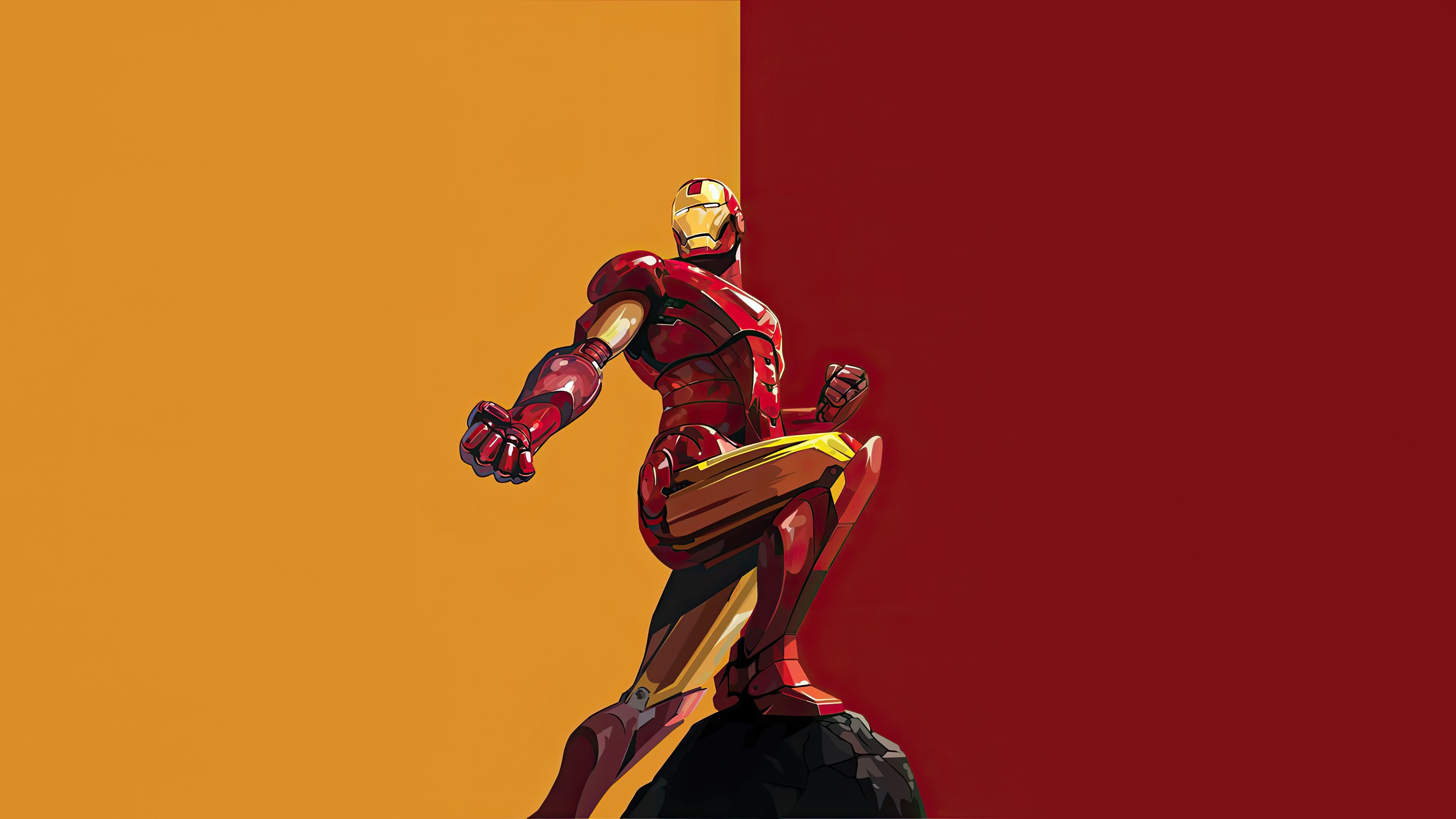 Iron Man in a dynamic pose on a rock HD Wallpaper