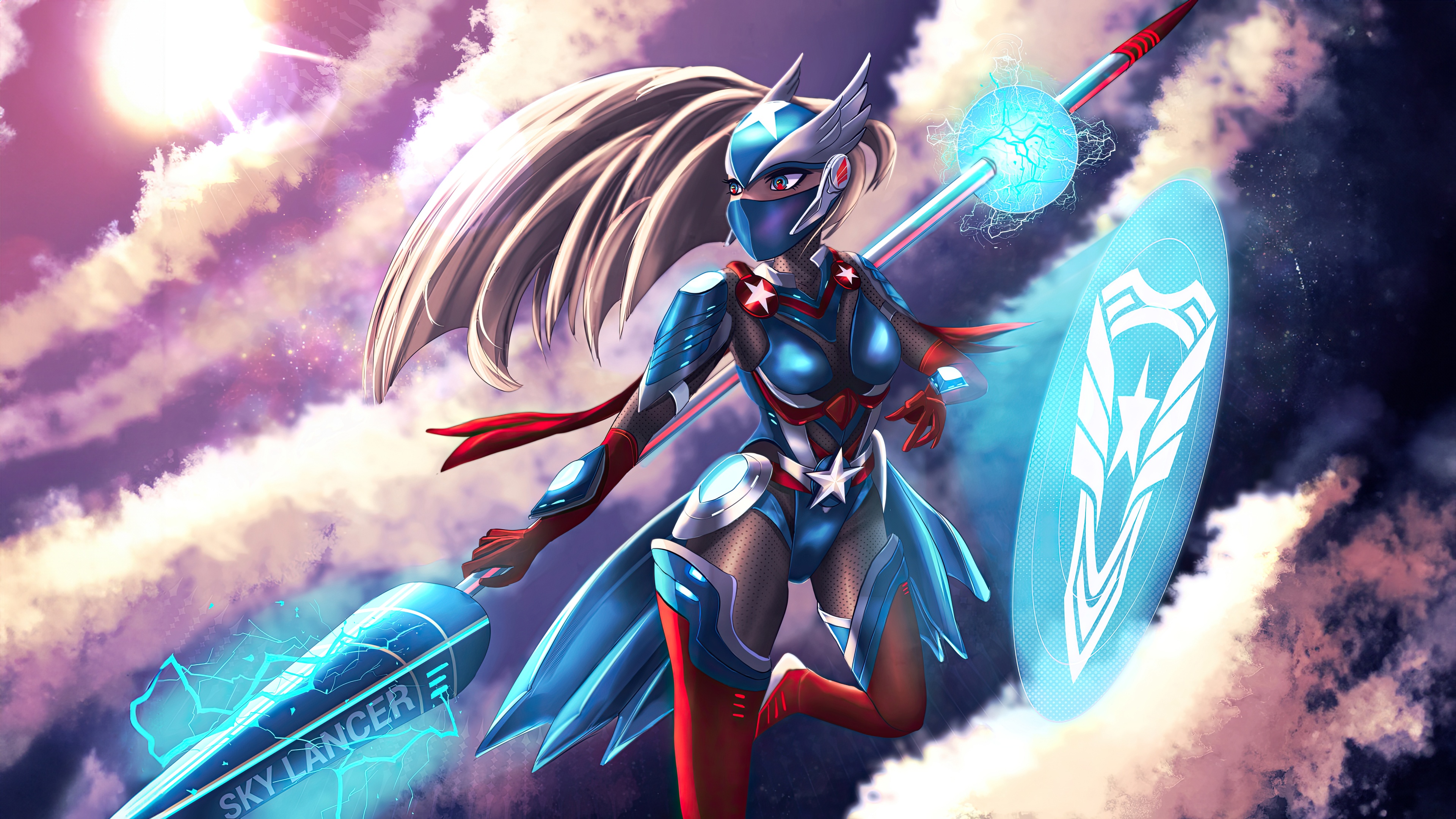 Sharon Rogers Sky Lancer with Spear and Shield HD Wallpaper