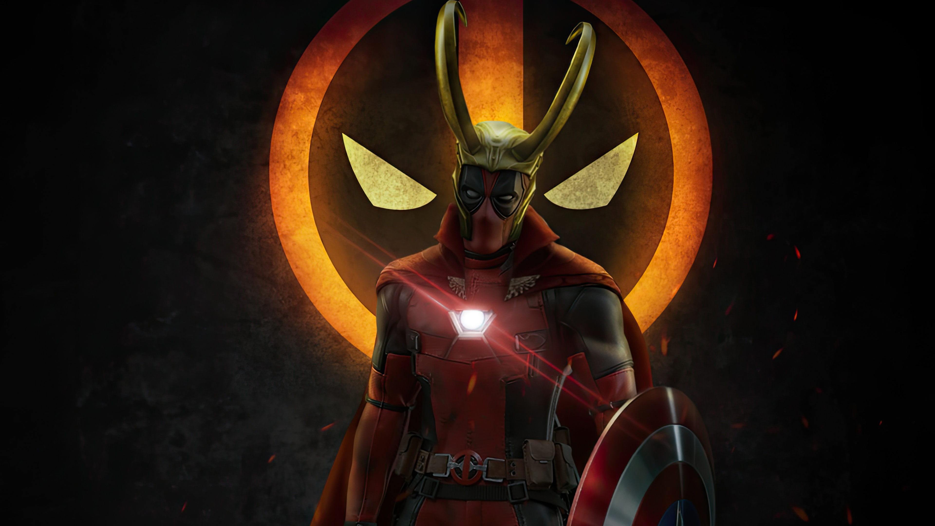 Deadpool as Loki with Captain America's Shield HD Wallpaper