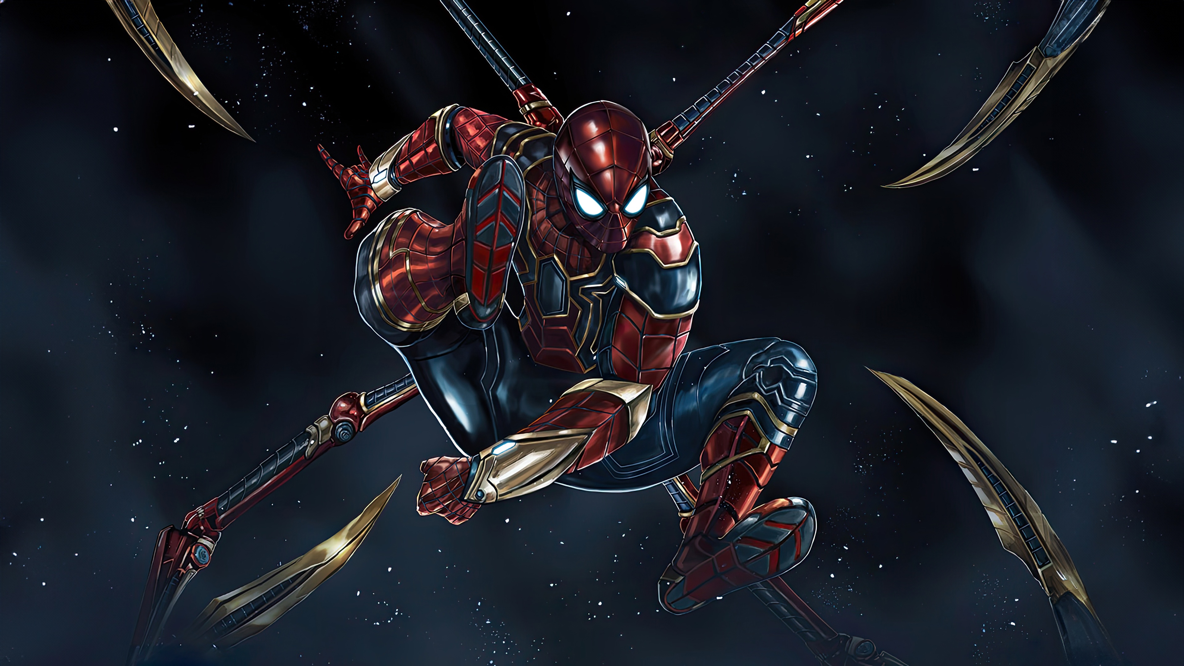 Spider-Man in Iron Spider Suit with Weapons HD Wallpaper