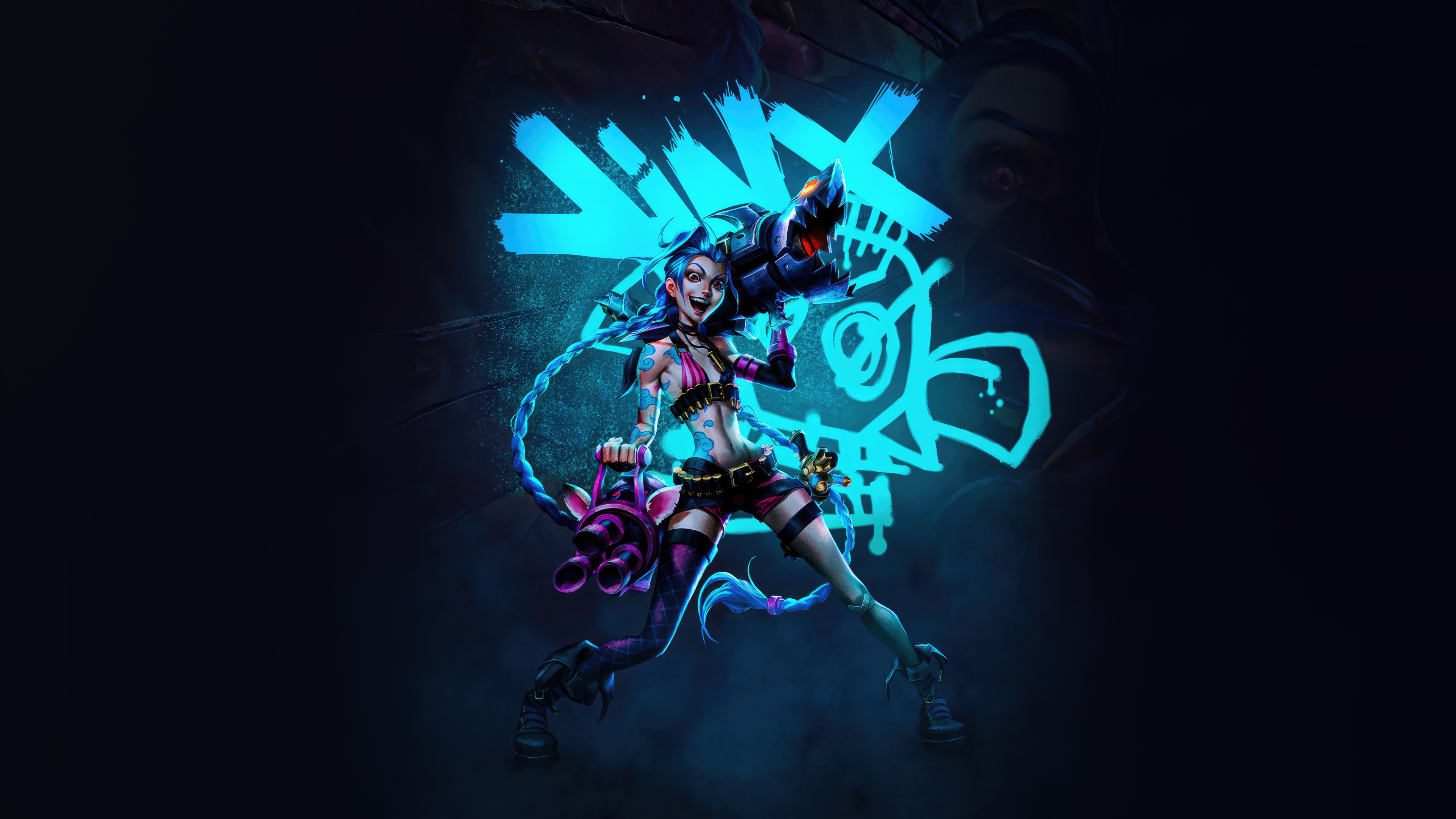 Jinx with her weapons and graffiti HD Wallpaper