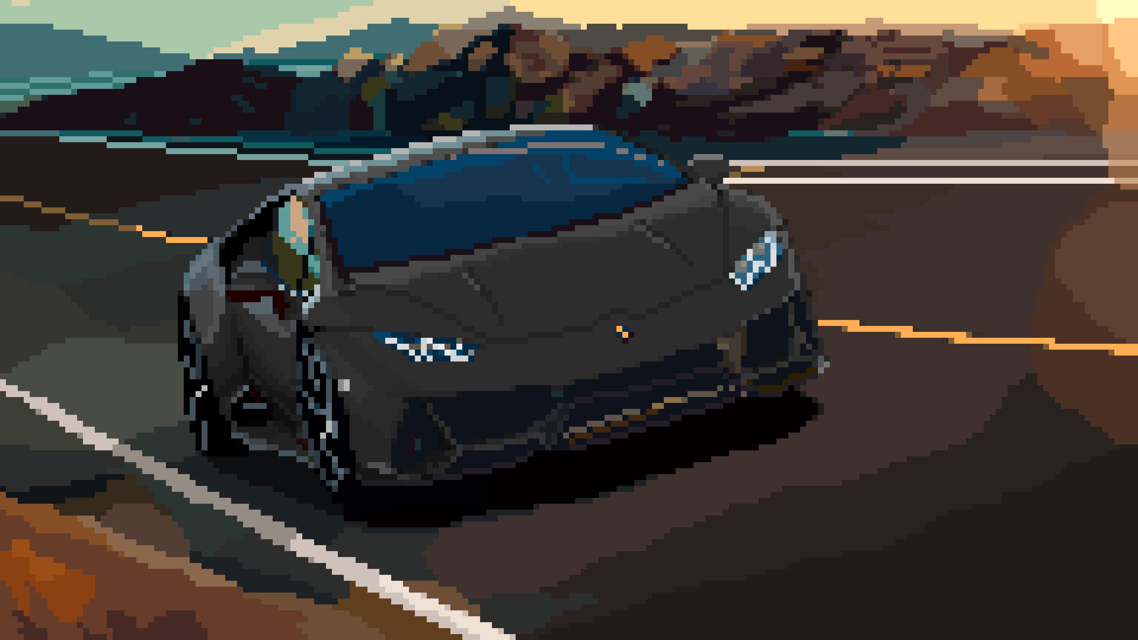 Pixel art of a black Lamborghini Huracan on a road HD Wallpaper