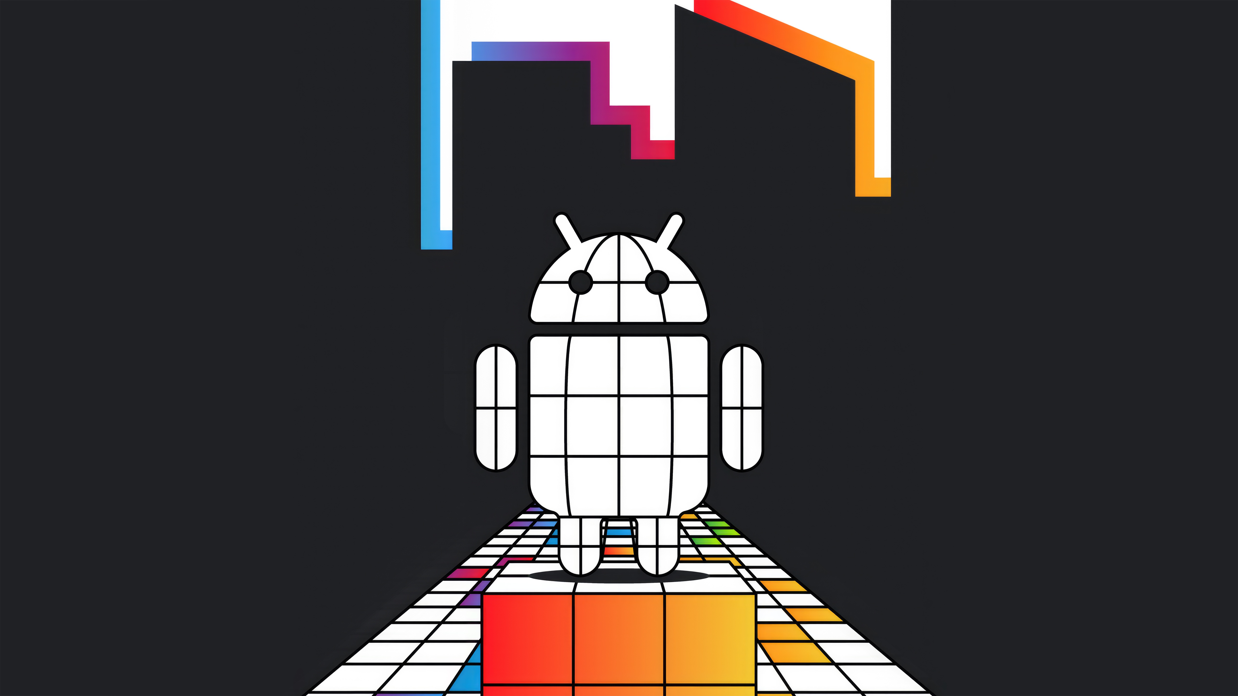 Android 15 Robot on Colorful Grid HD Wallpaper