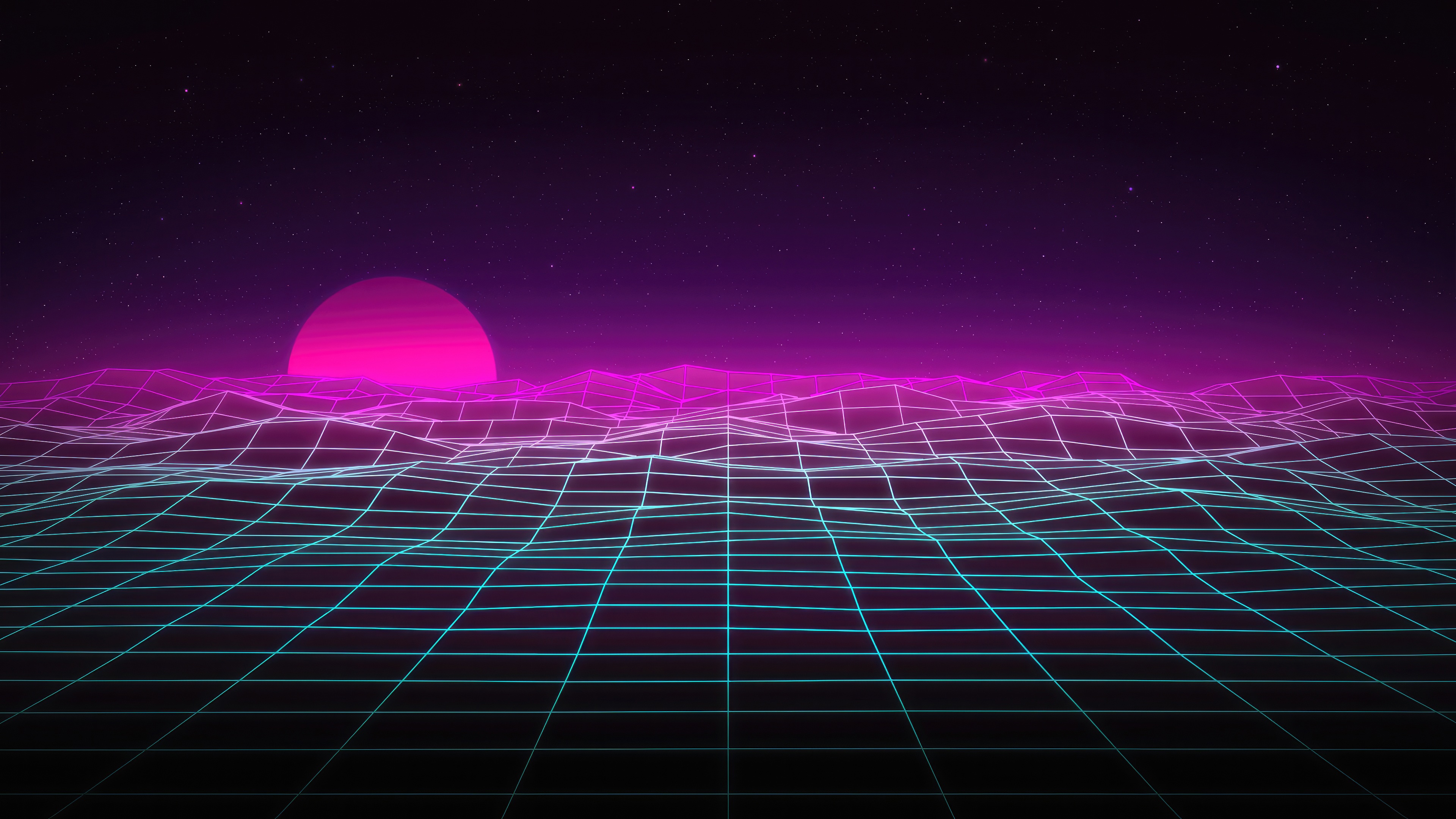 Retro Grid Landscape with Neon Sun HD Wallpaper