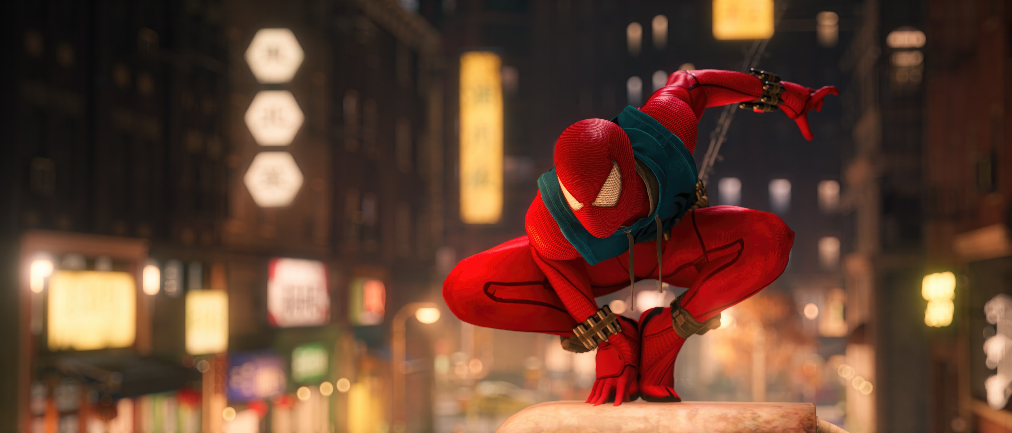 Scarlet Spider in a City at Night HD Wallpaper