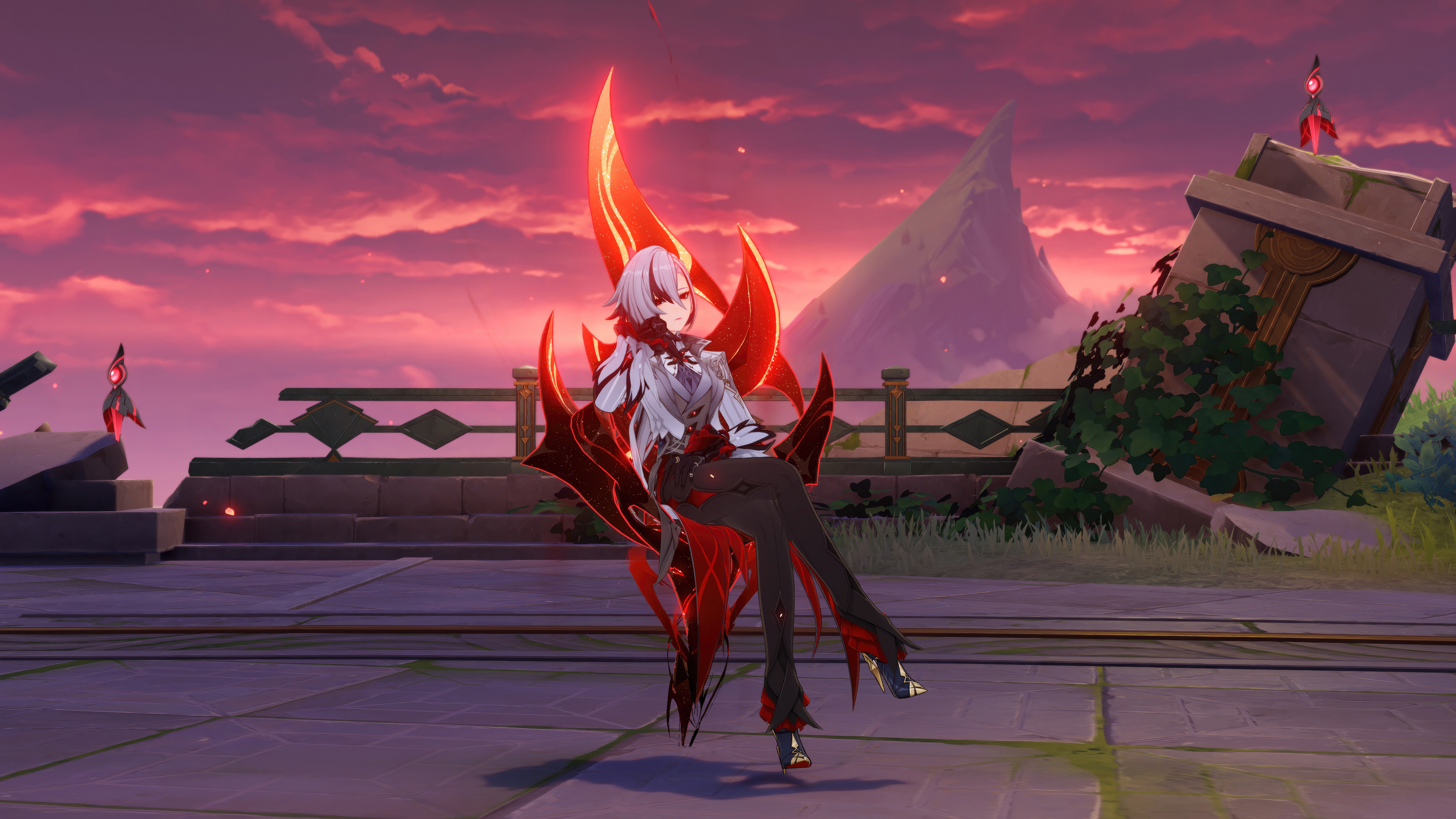 Genshin Impact character with red wings HD Wallpaper