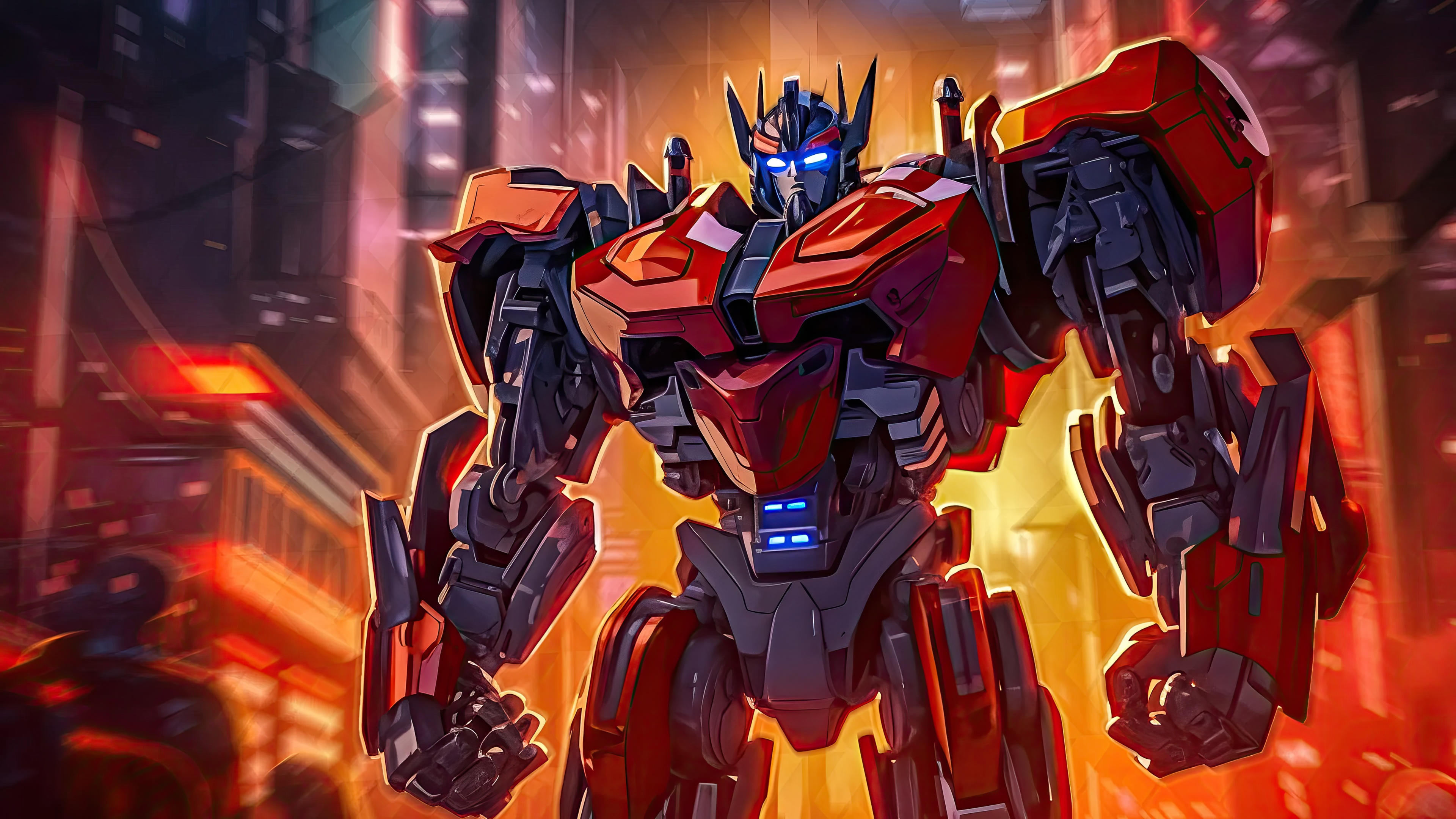 Optimus Prime in a futuristic city HD Wallpaper