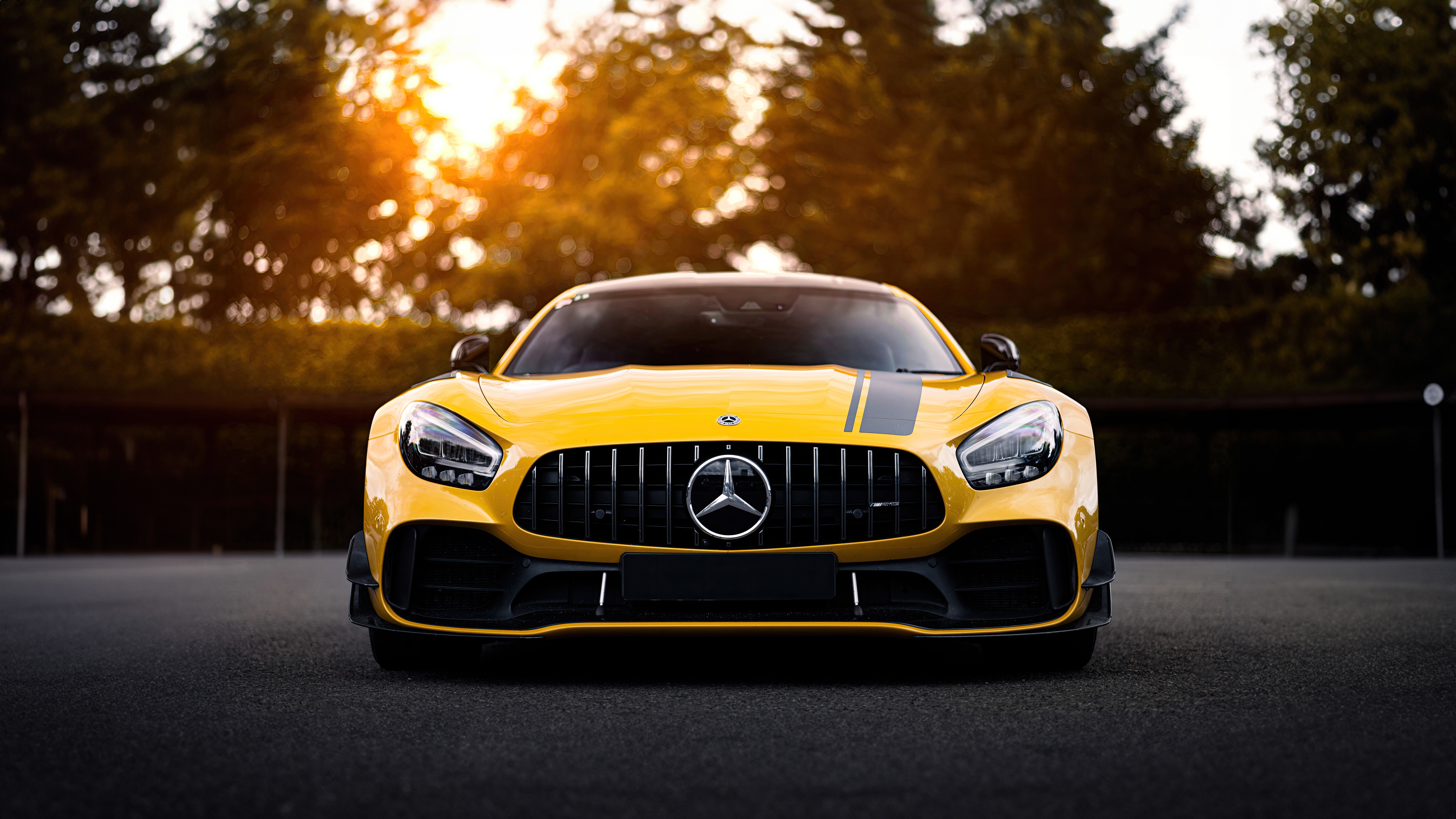 Yellow Mercedes Benz Amg Gtr on asphalt HD Wallpaper