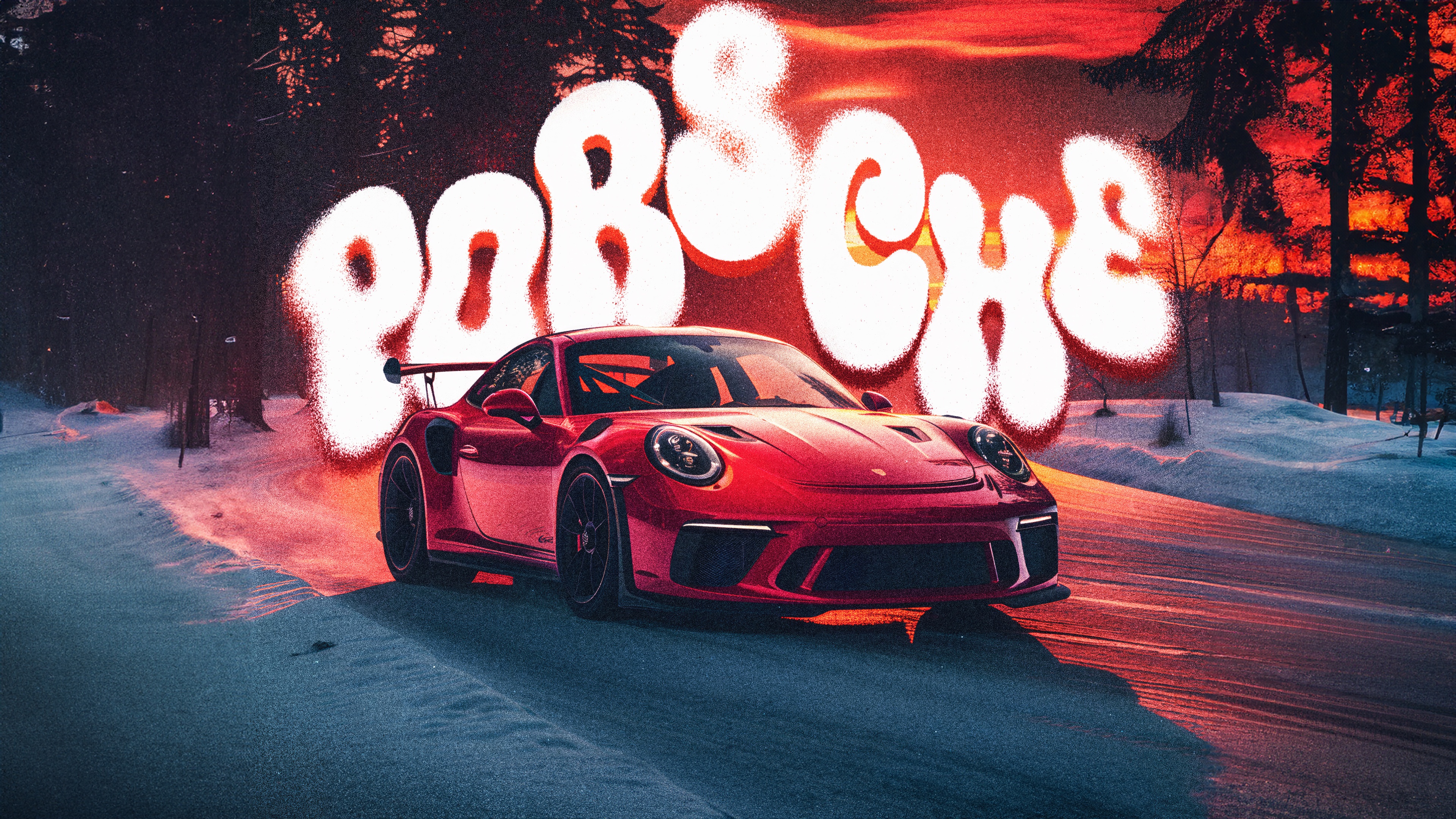 Red Porsche 911 GT3 RS on a Snowy Road HD Wallpaper