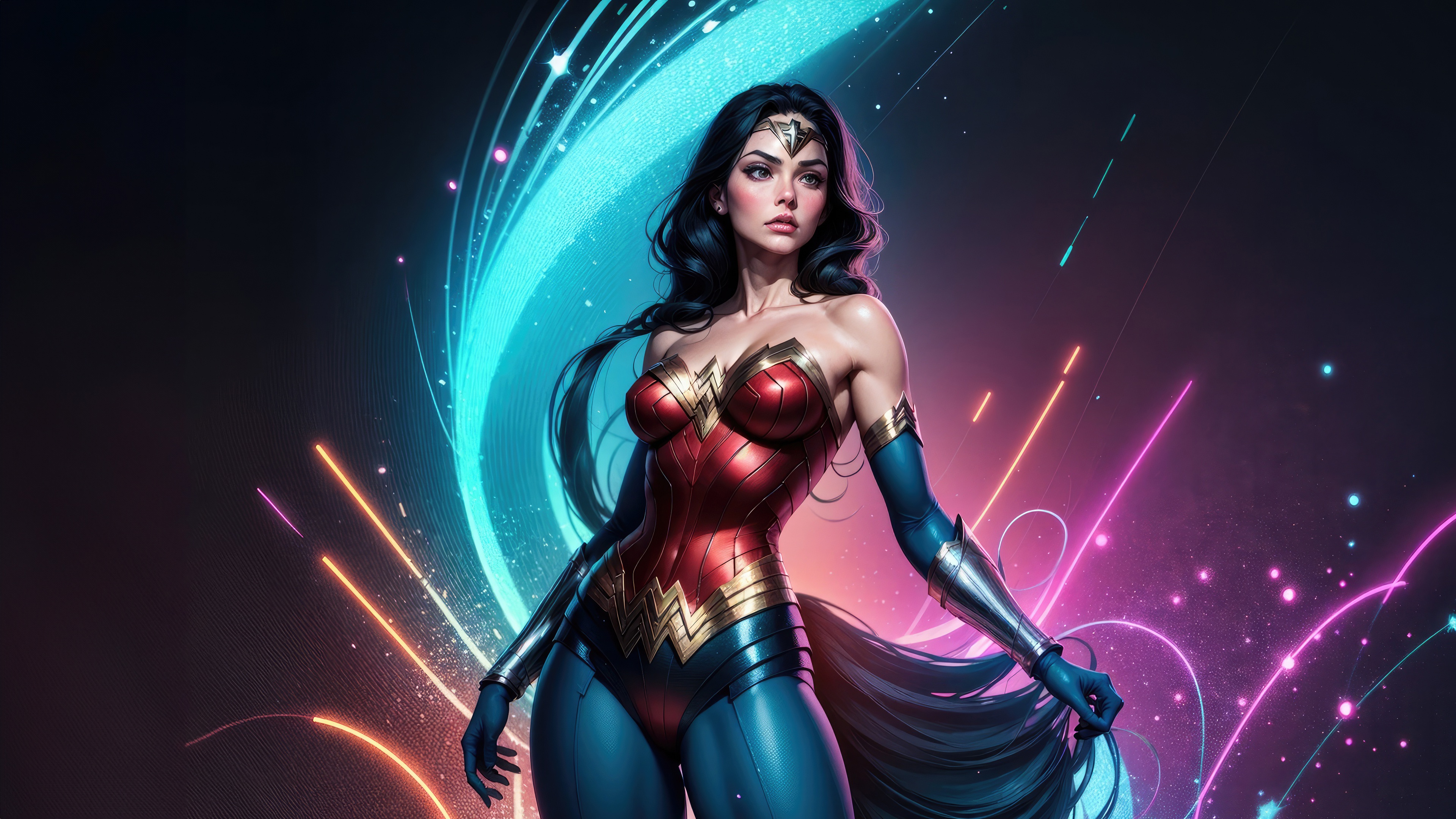 Wonder Woman with Neon Lights HD Wallpaper