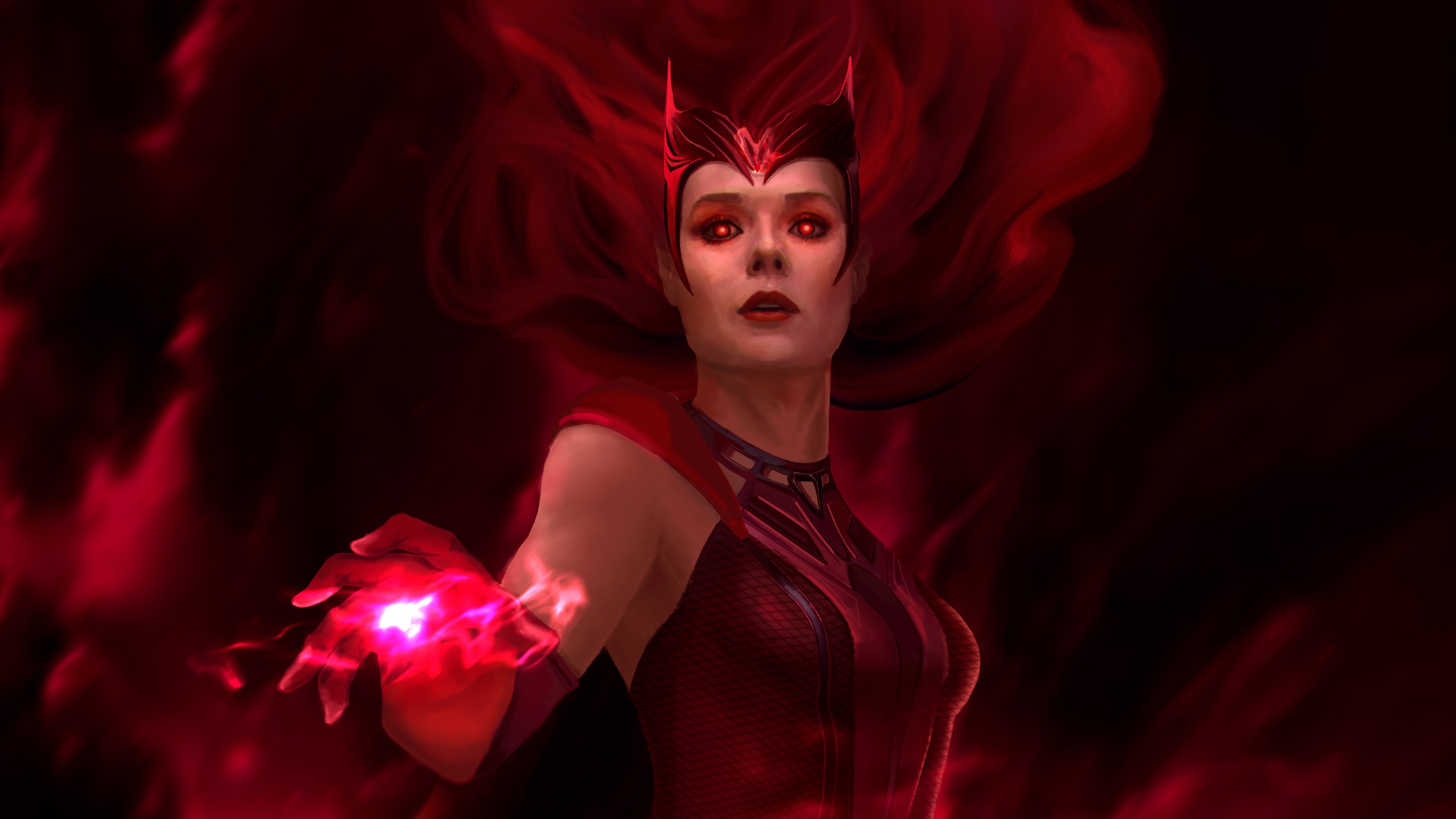 Scarlet Witch with red energy HD Wallpaper