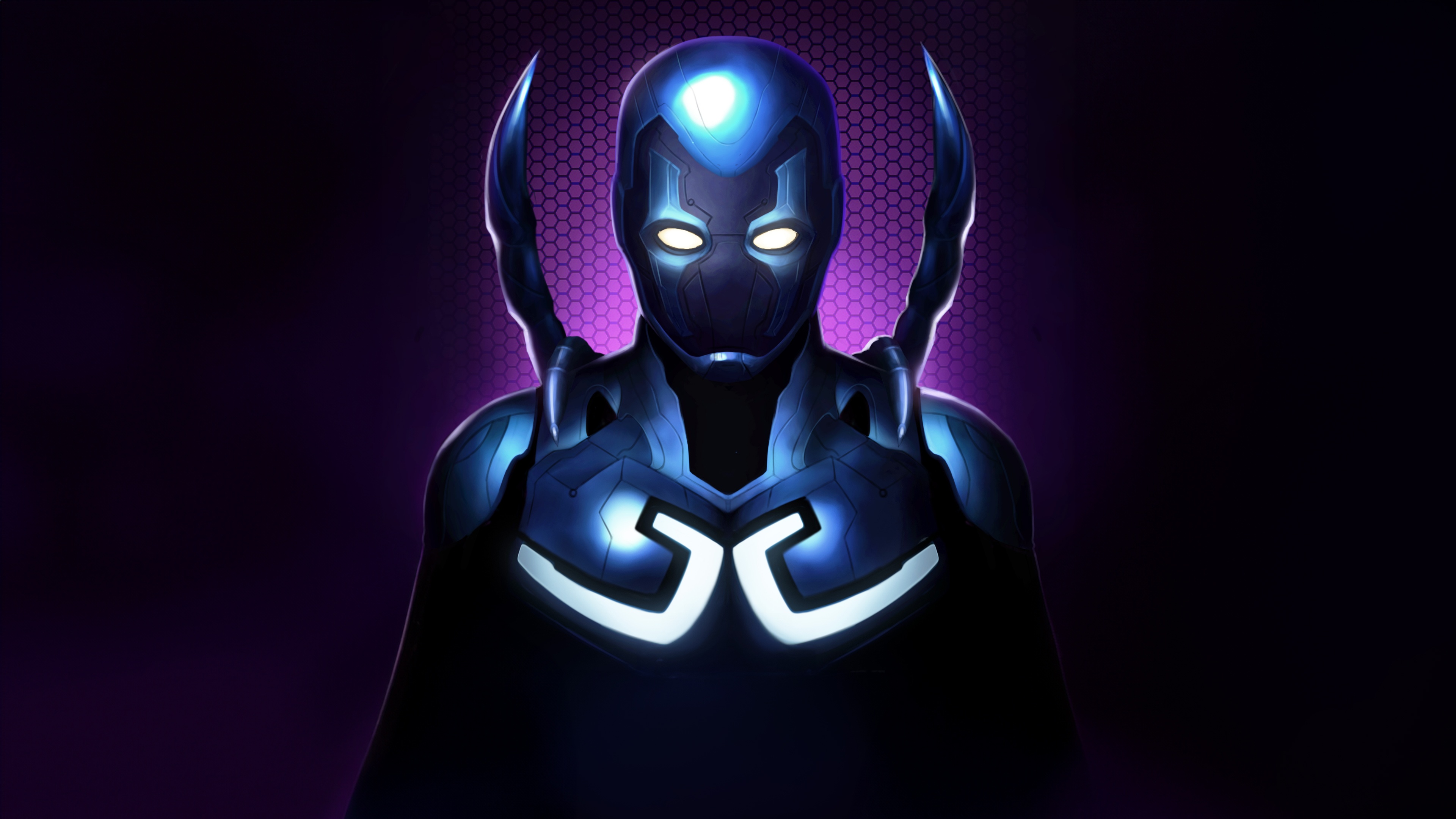 Blue Beetle in a dark, glowing suit HD Wallpaper