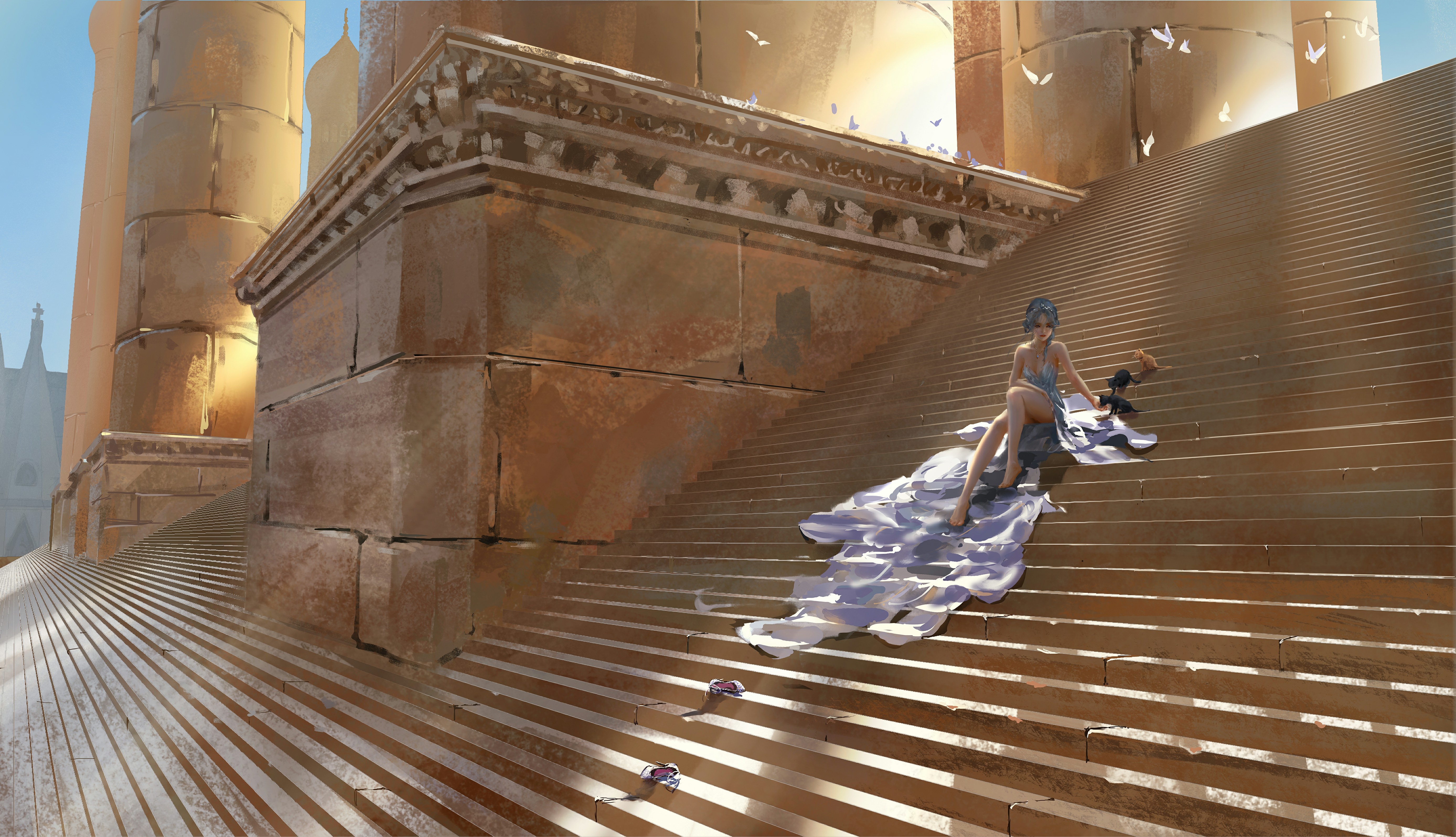 Queen Of The Royal Palace on Grand Stairs HD Wallpaper