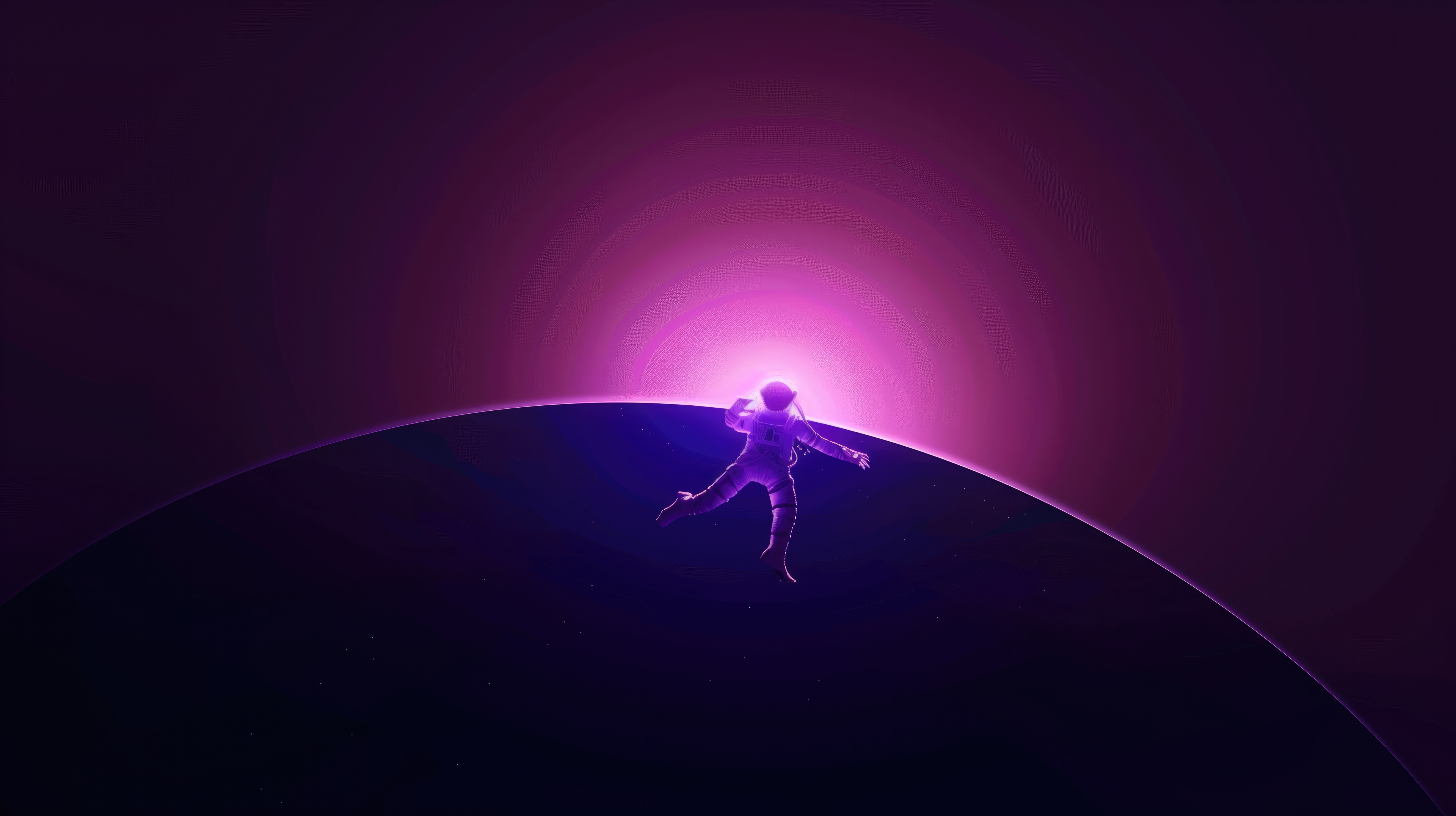 Astronaut falling in space with a bright pink sun HD Wallpaper