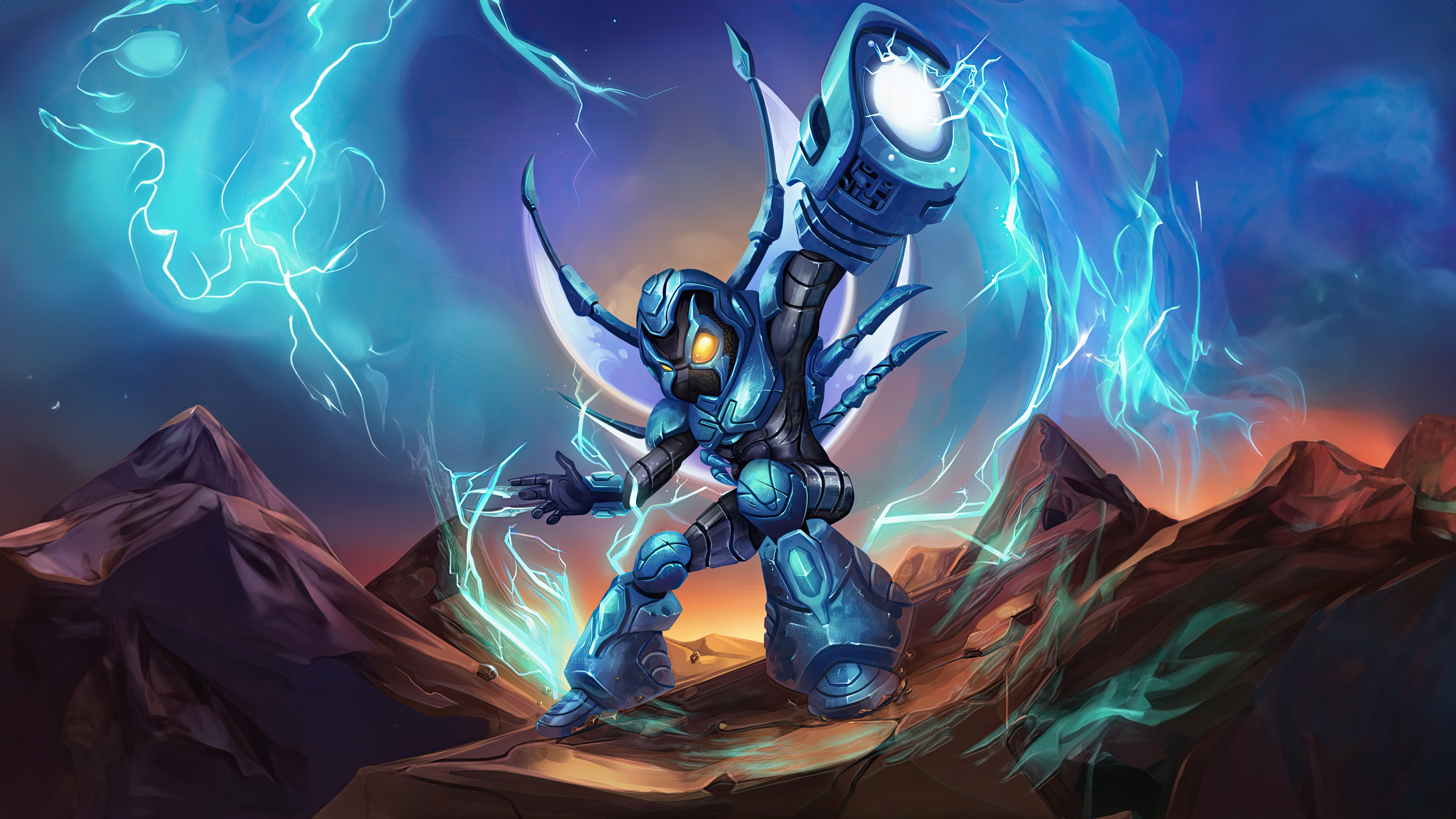 Blue Beetle Strike with Lightning HD Wallpaper