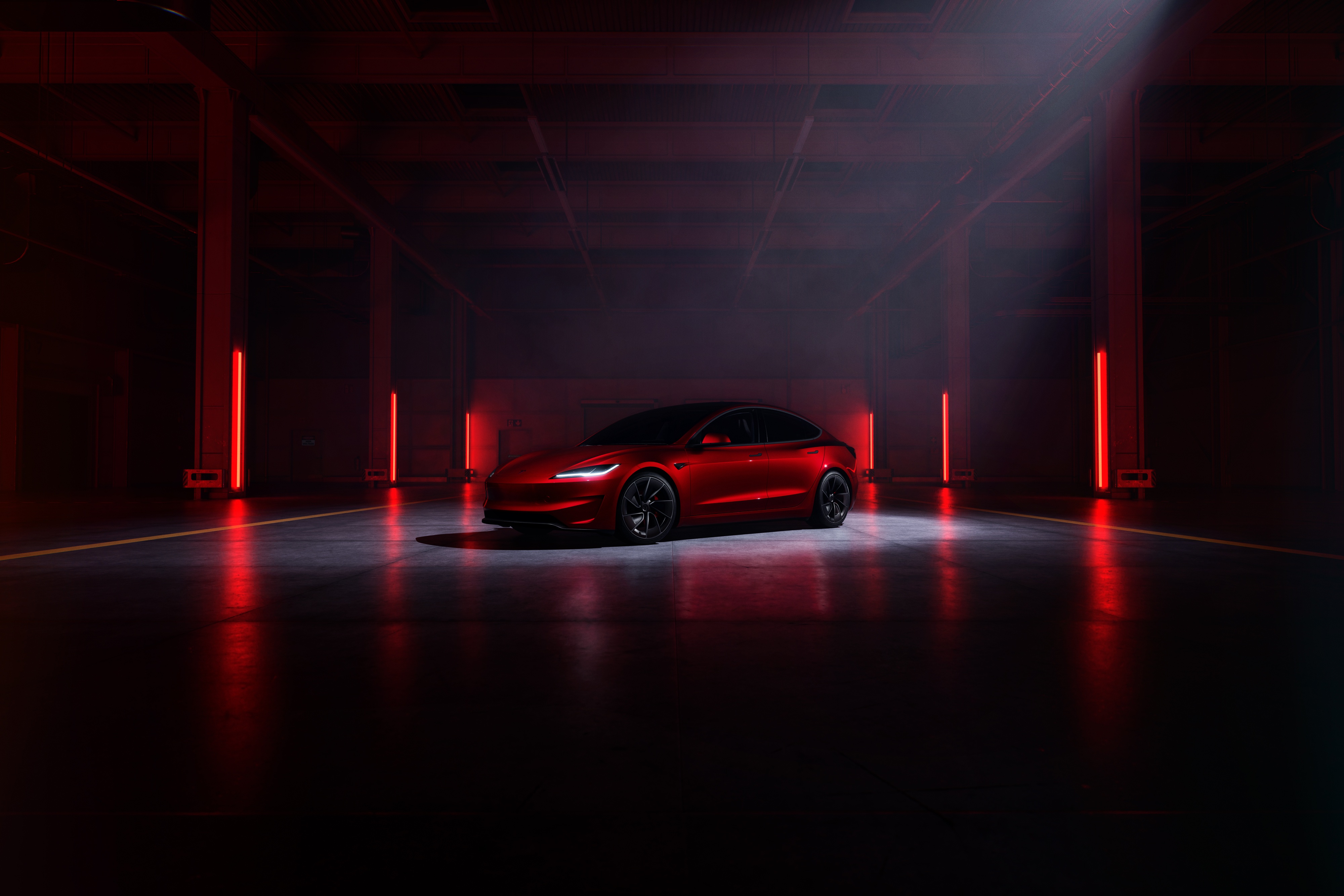 2024 Tesla Model 3 Performance in red HD Wallpaper