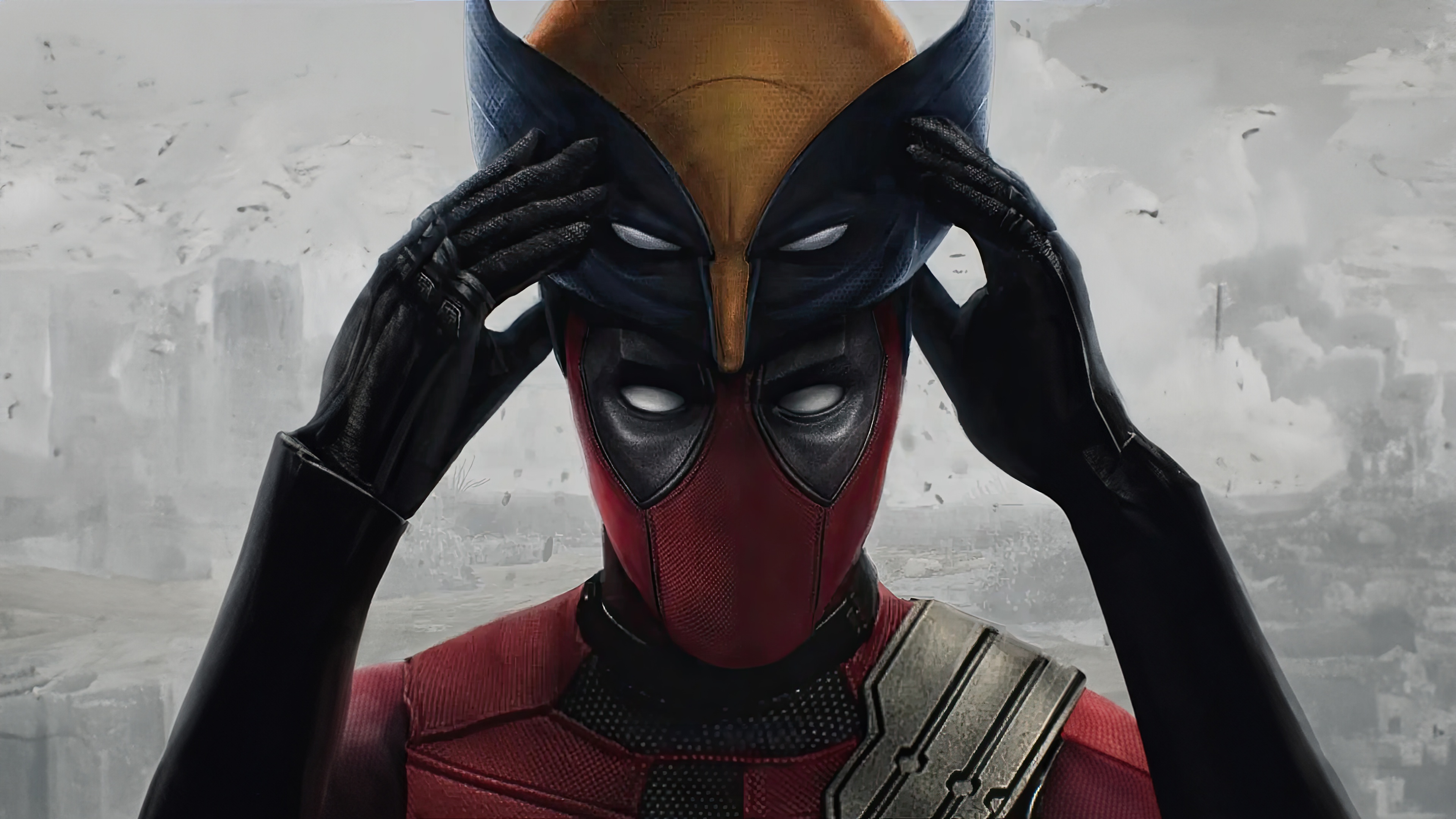 Deadpool removing Wolverine mask HD Wallpaper