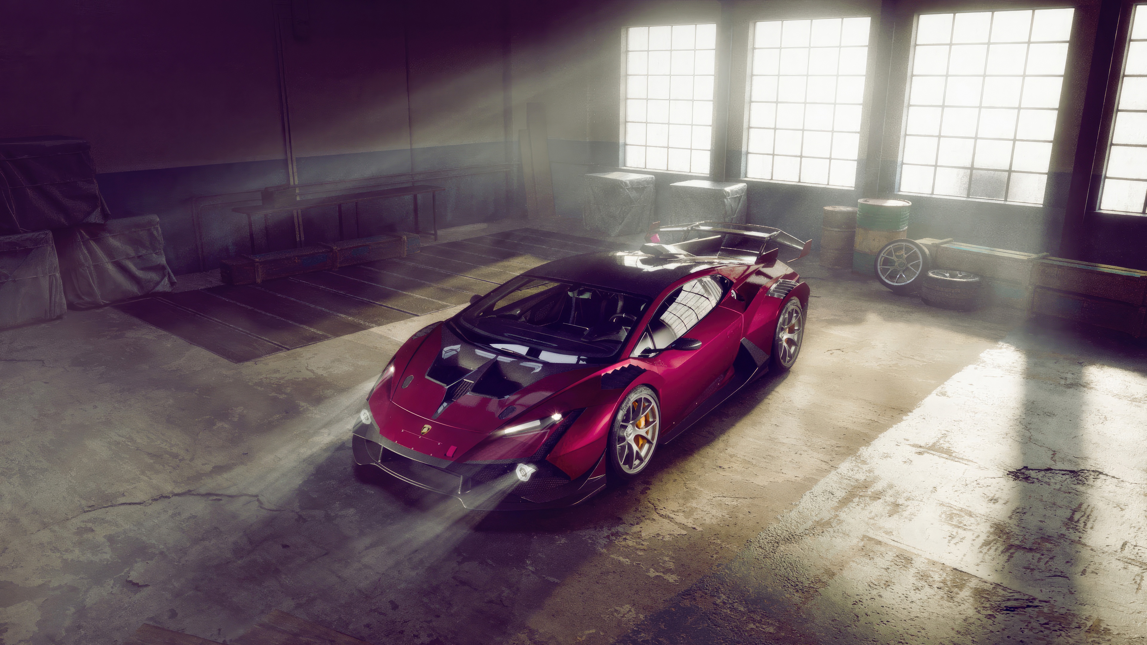 Lamborghini Huracan STO in a garage HD Wallpaper