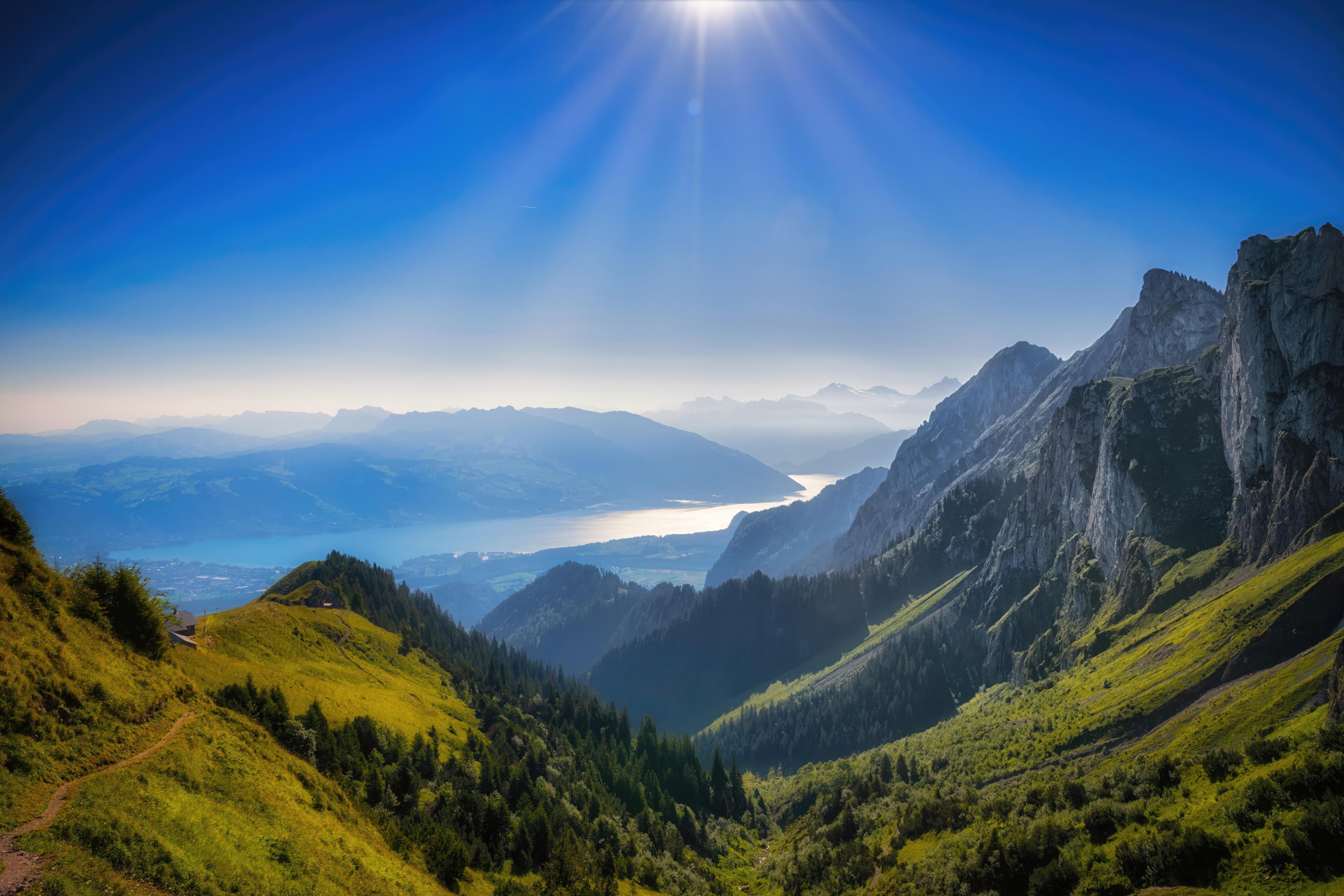 Sunlight over the Alps in Switzerland HD Wallpaper
