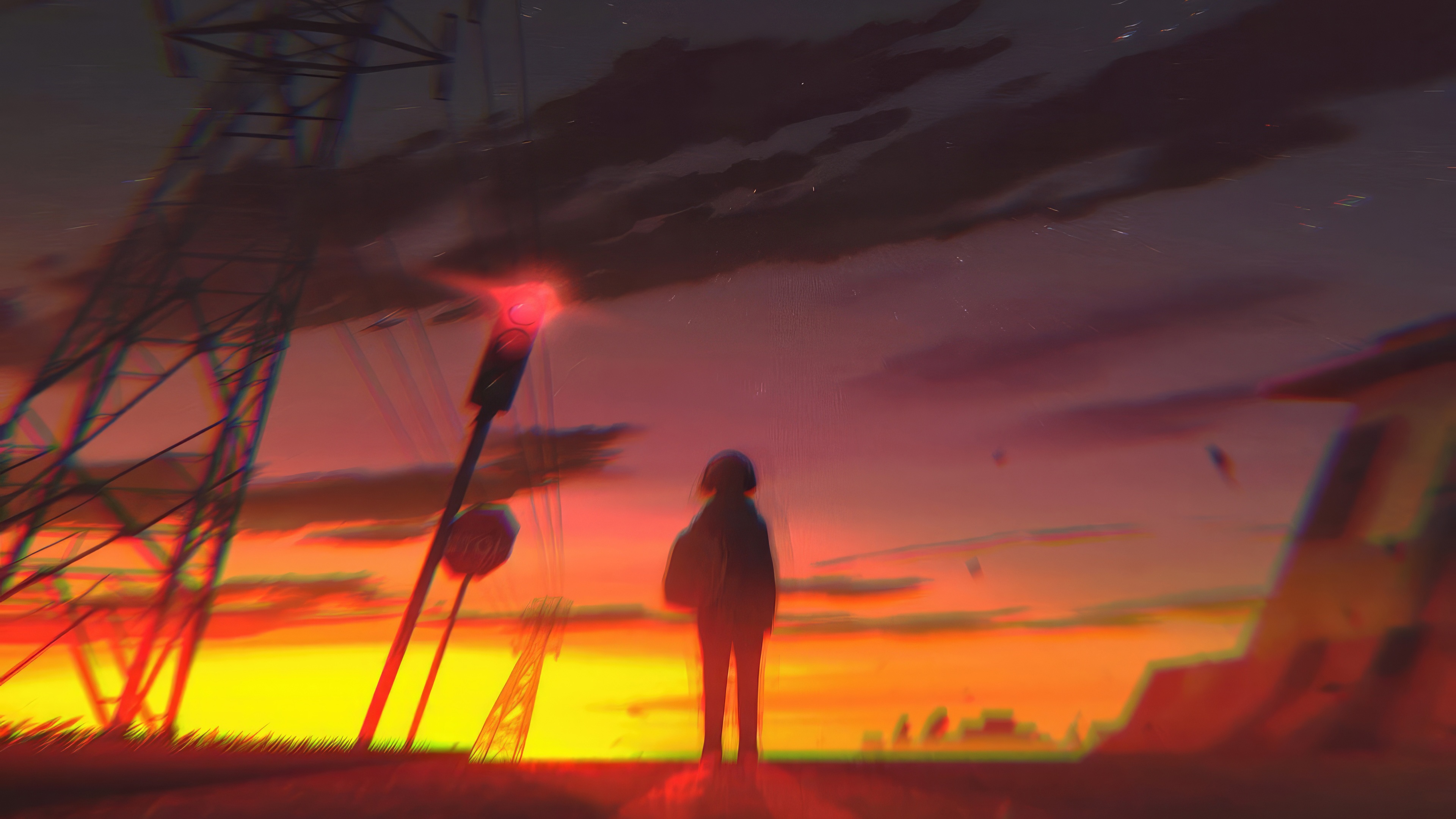 Silhouette of a person against a vibrant sunset HD Wallpaper