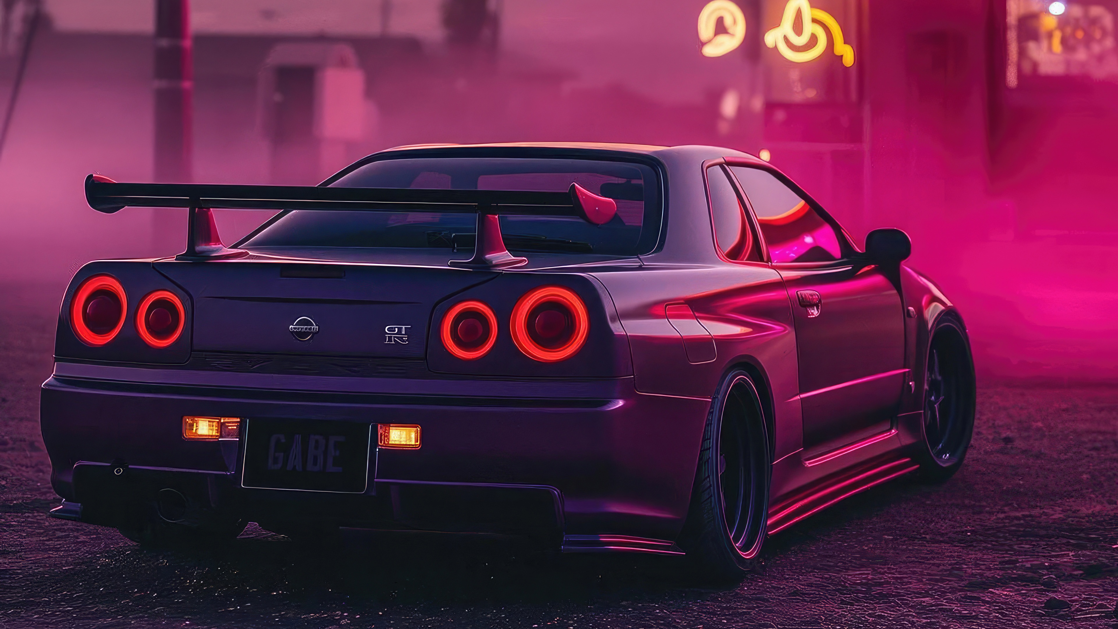 Purple Nissan GTR with a large spoiler HD Wallpaper