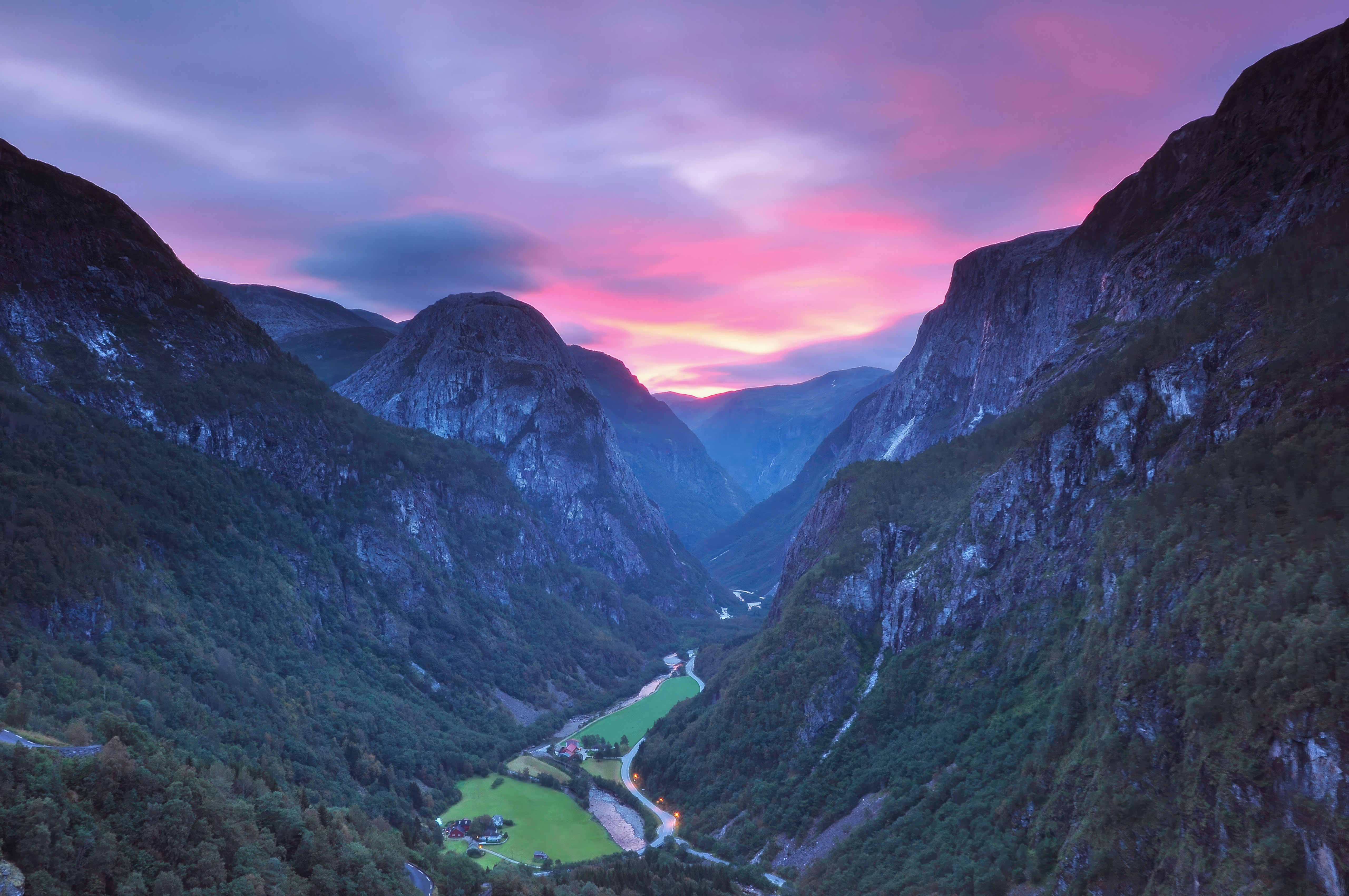 Stalheim Valley in Norway at Sunset HD Wallpaper