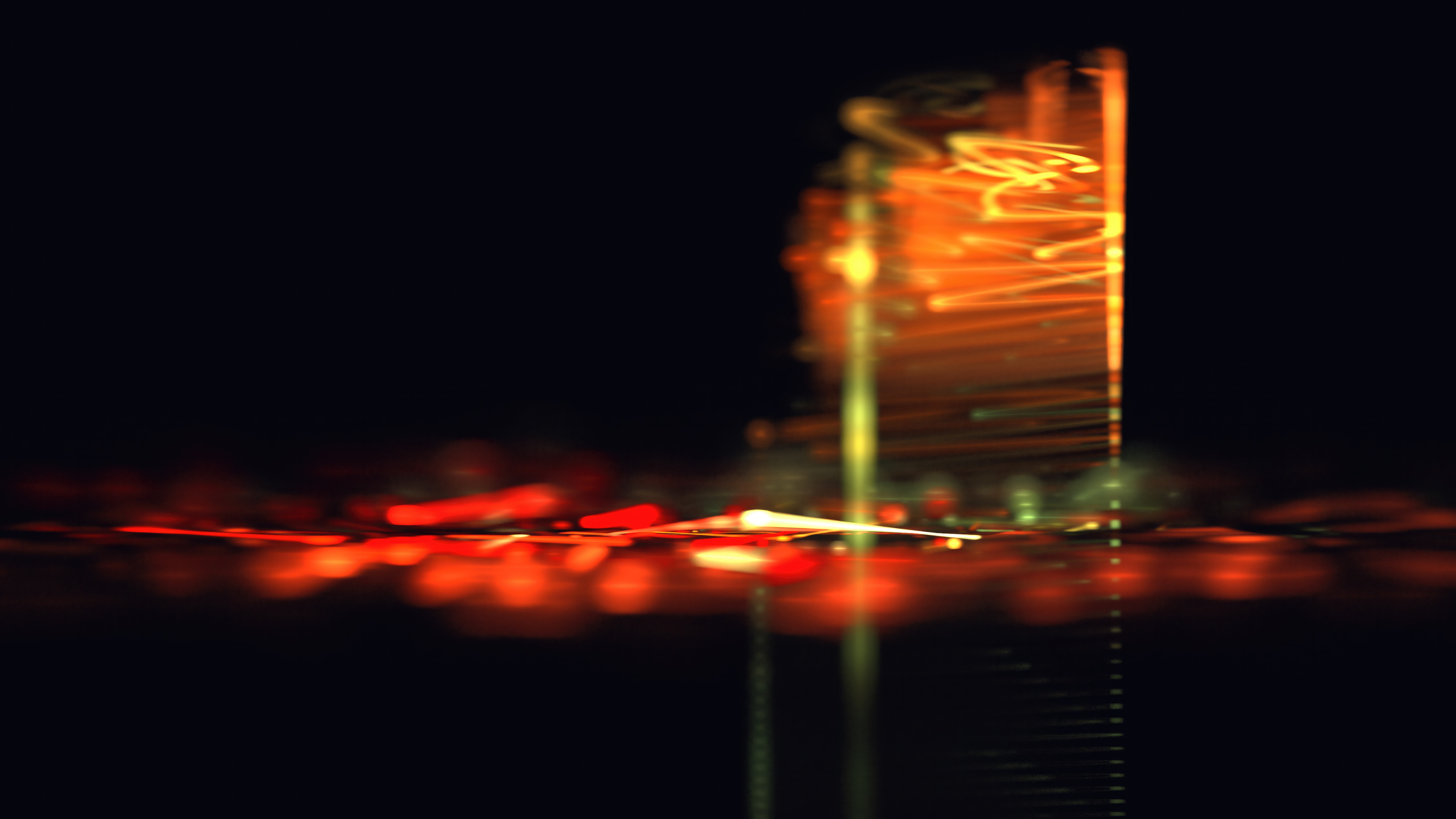 Abstract fractal art with red and orange light streaks HD Wallpaper