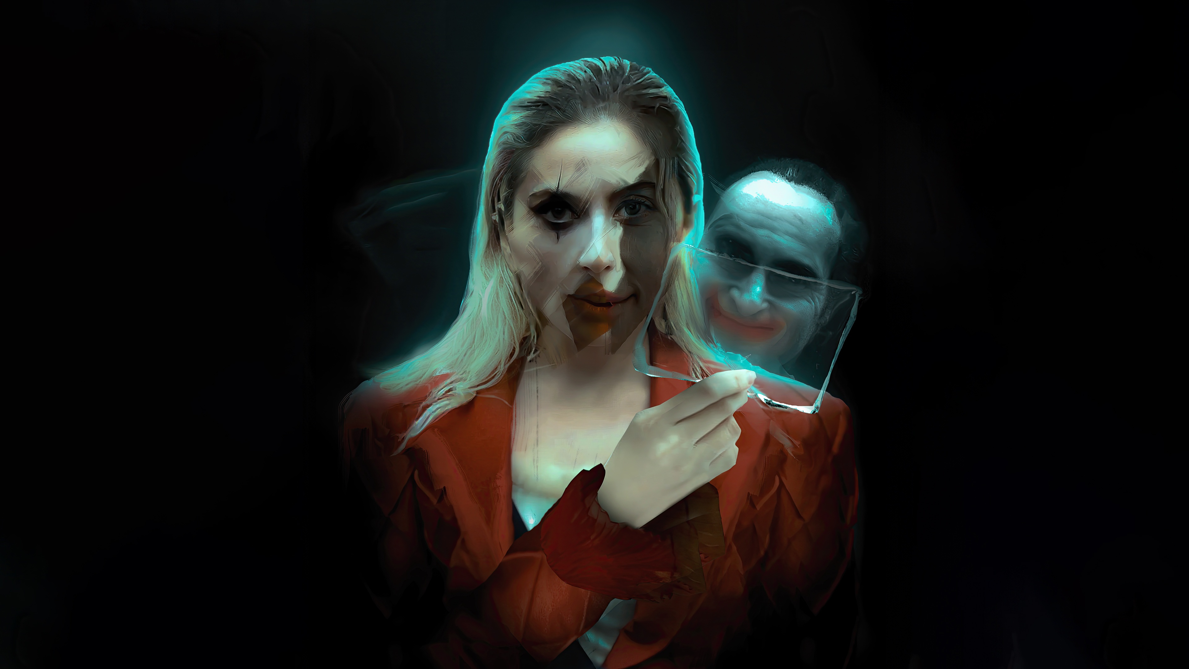 Joker and woman with broken glass HD Wallpaper
