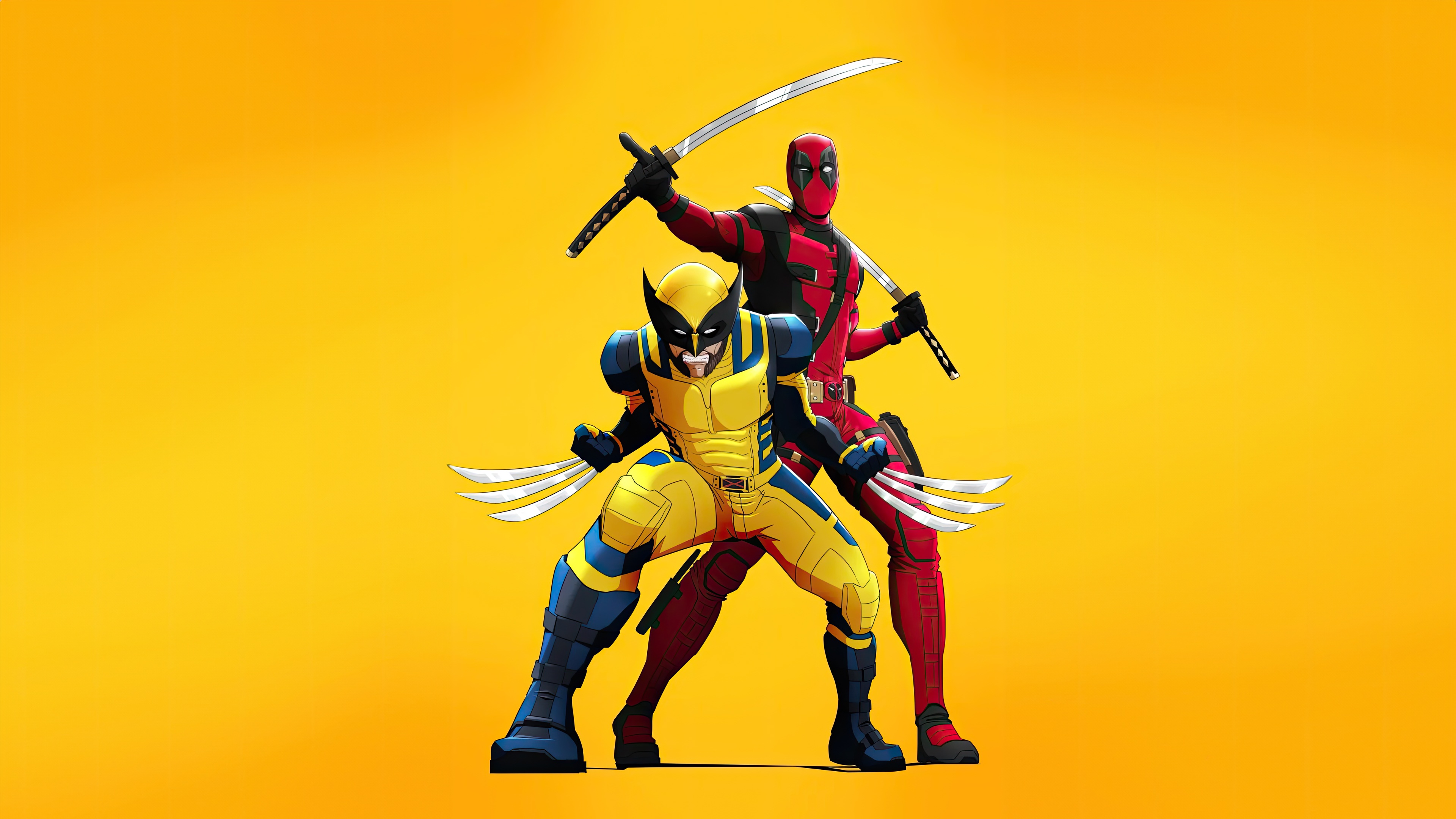 Deadpool and Wolverine with swords and claws HD Wallpaper