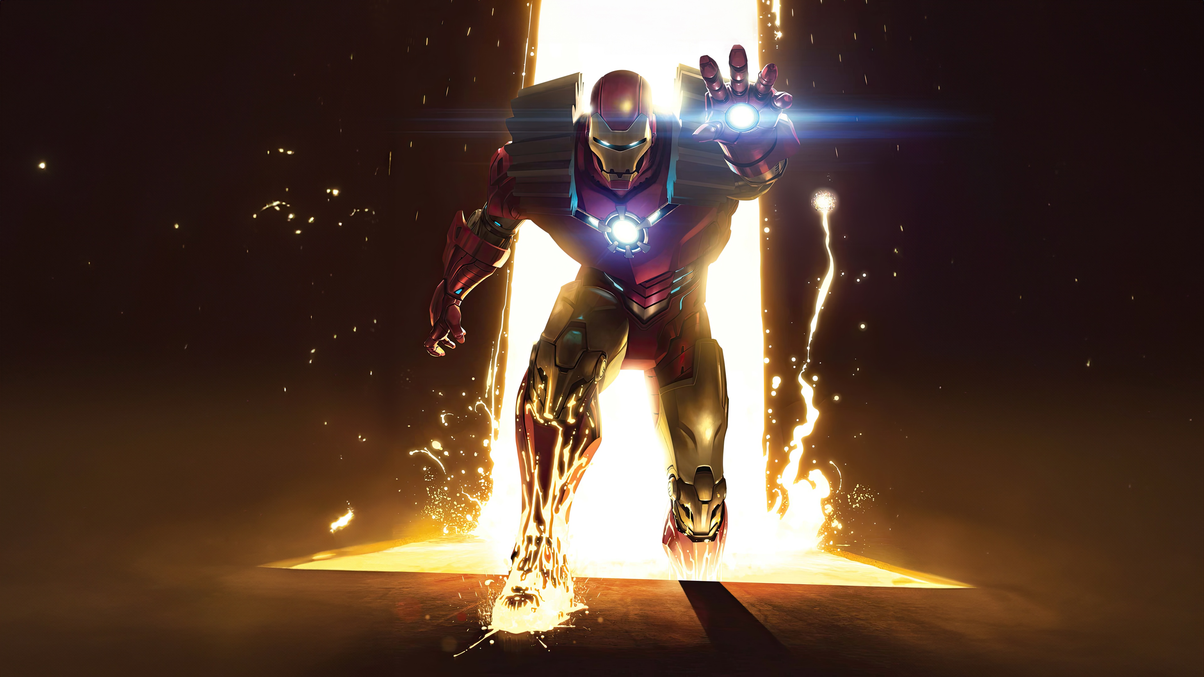 Iron Man Emerging from Golden Light HD Wallpaper