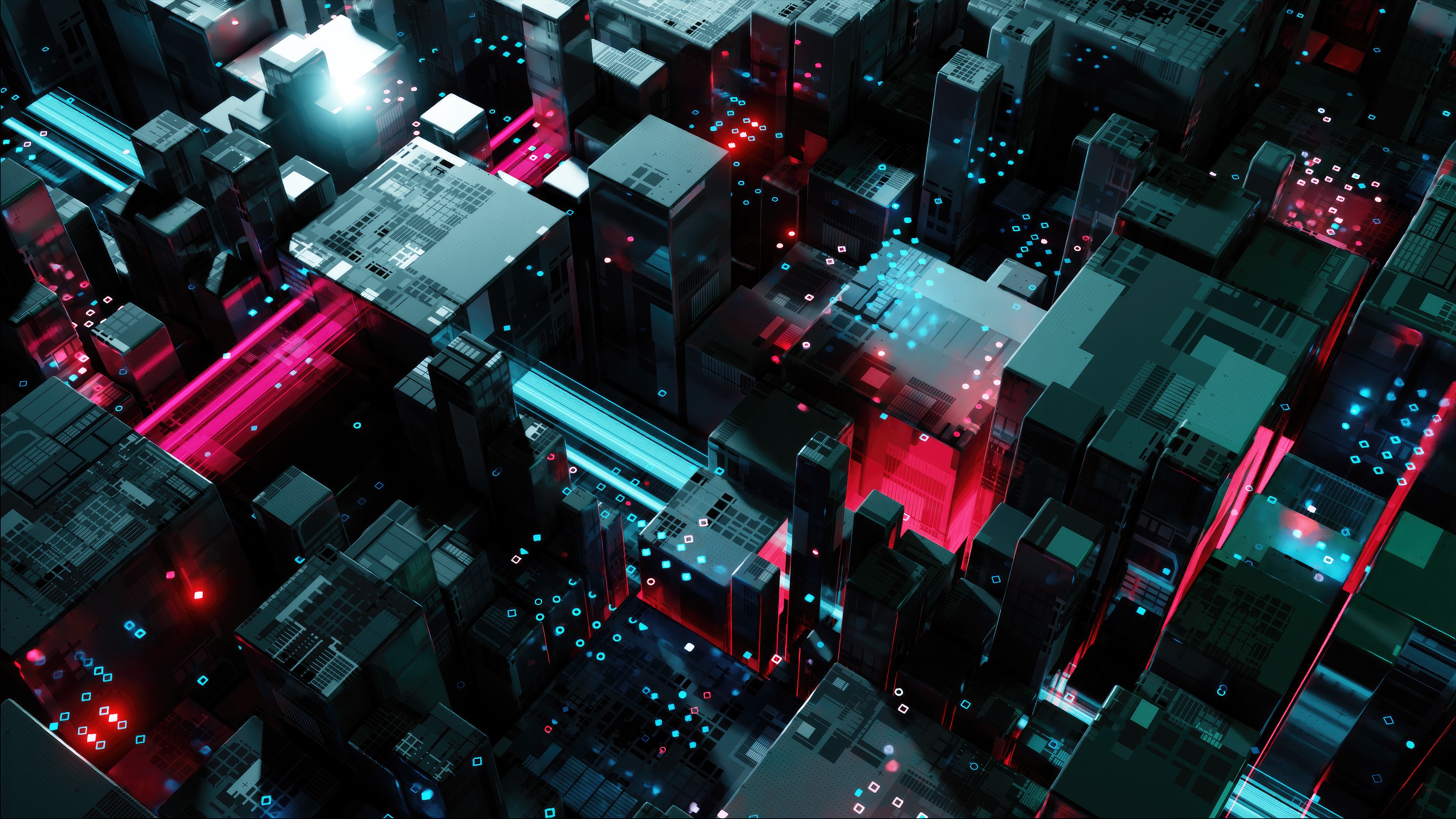 Abstract Digital Cityscape with Neon Lights HD Wallpaper